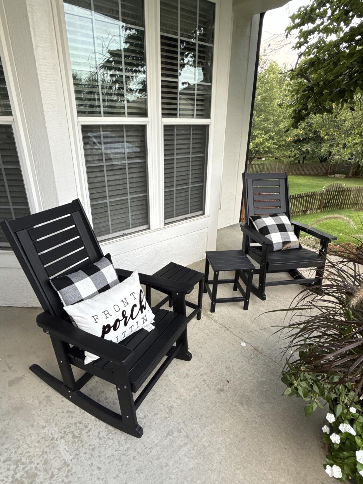 GREENVINES Oversized Outdoor Rocking Chairs Set of 2, HDPE Rocker, Black | 21.7