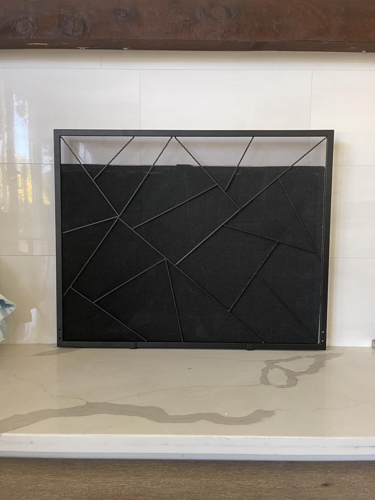 Fire Beauty Iron Geometric Fireplace Screen for Home Fireplace with Adjustable Rear Feet customer photo 1