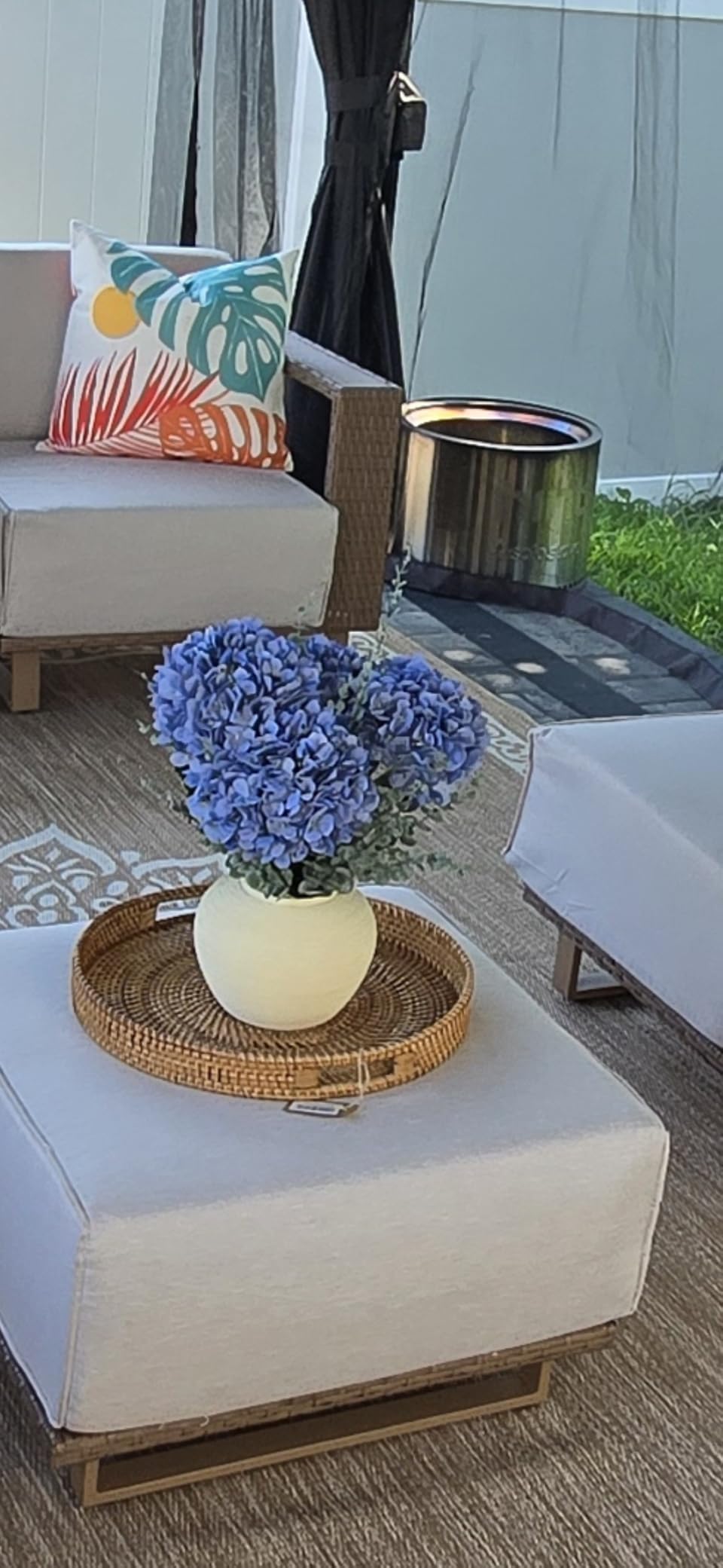Coffee Table Tray Round Rattan Ottoman Tray Woven Serving Trays with Handles for Home and Kitchen Decorative White (Large 14 inch x 2.4 inch) customer photo 2