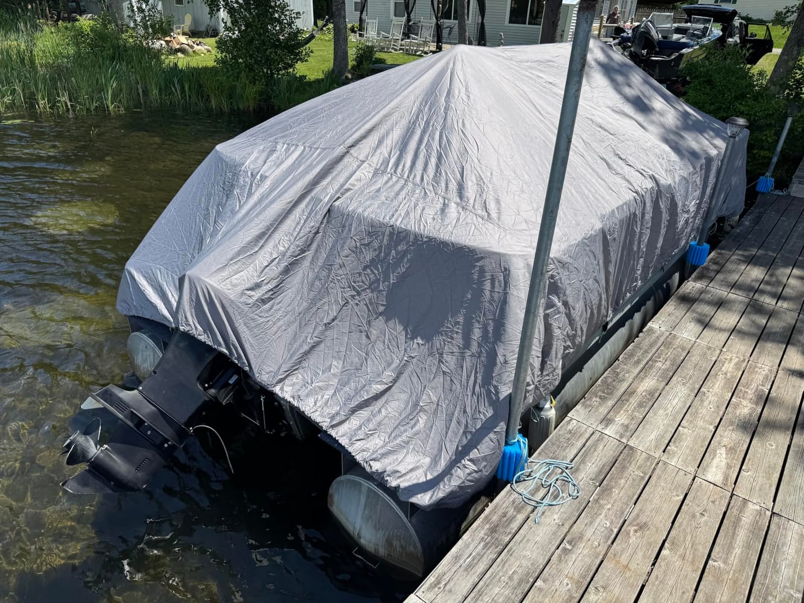 Solim Trailerable 1200D PU Heavy Duty Pontoon Boat Cover, 22-24ft Waterproof Marine Grade Oxford UV Resistant Polyester Canvas Cover, Boat Cover for Pontoon with Adjustable 18 Tie Down Straps, Gray customer photo 1