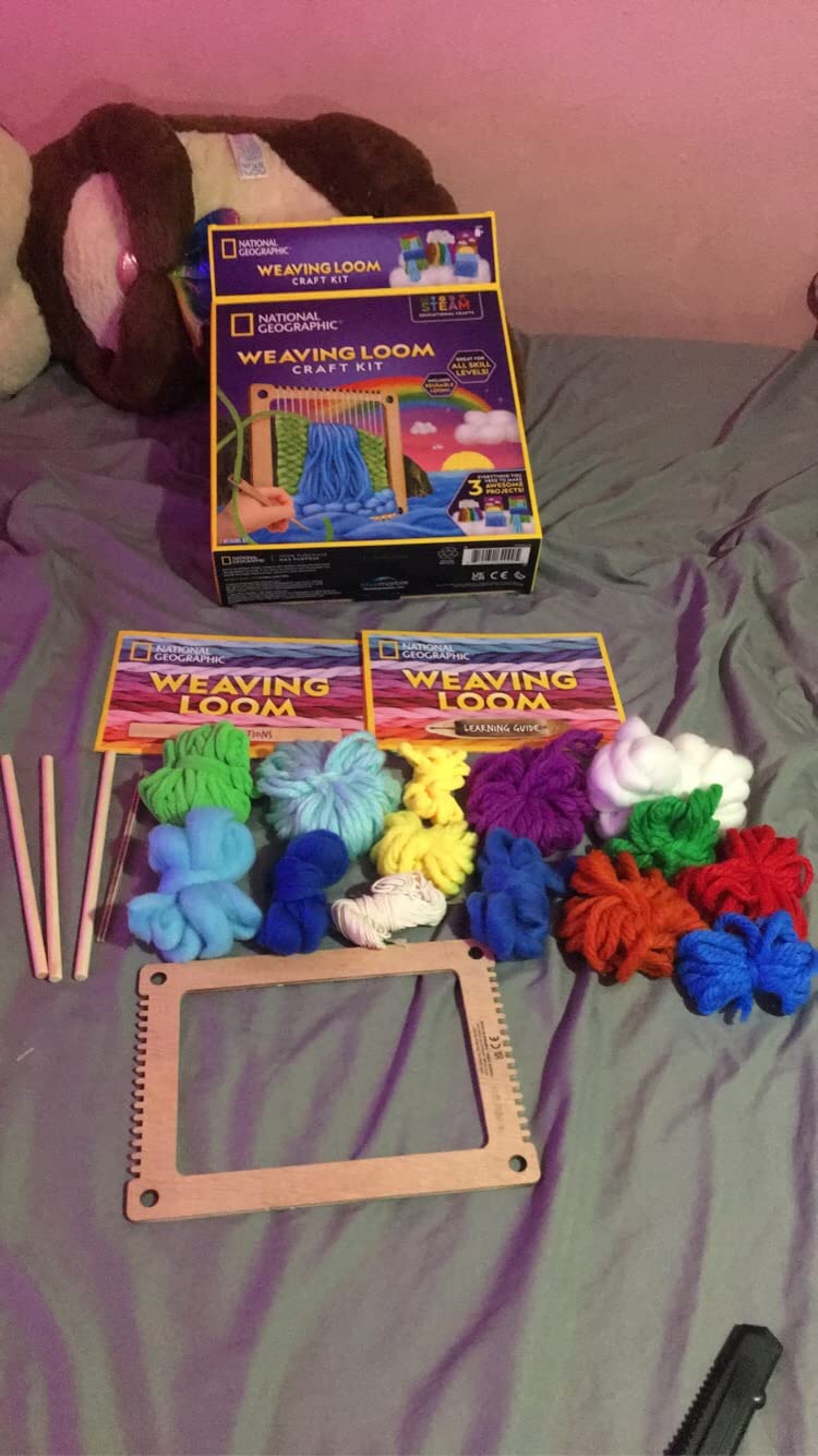 National Geographic Wooden Loom Weaving Arts and Crafts Kit for Kids | Weaving Loom for Kids, Colorful Yarn, 3 Easy Designs, Step-by-Step Weaving, Fine Motor Skills, Creative Craft Activity customer photo 1