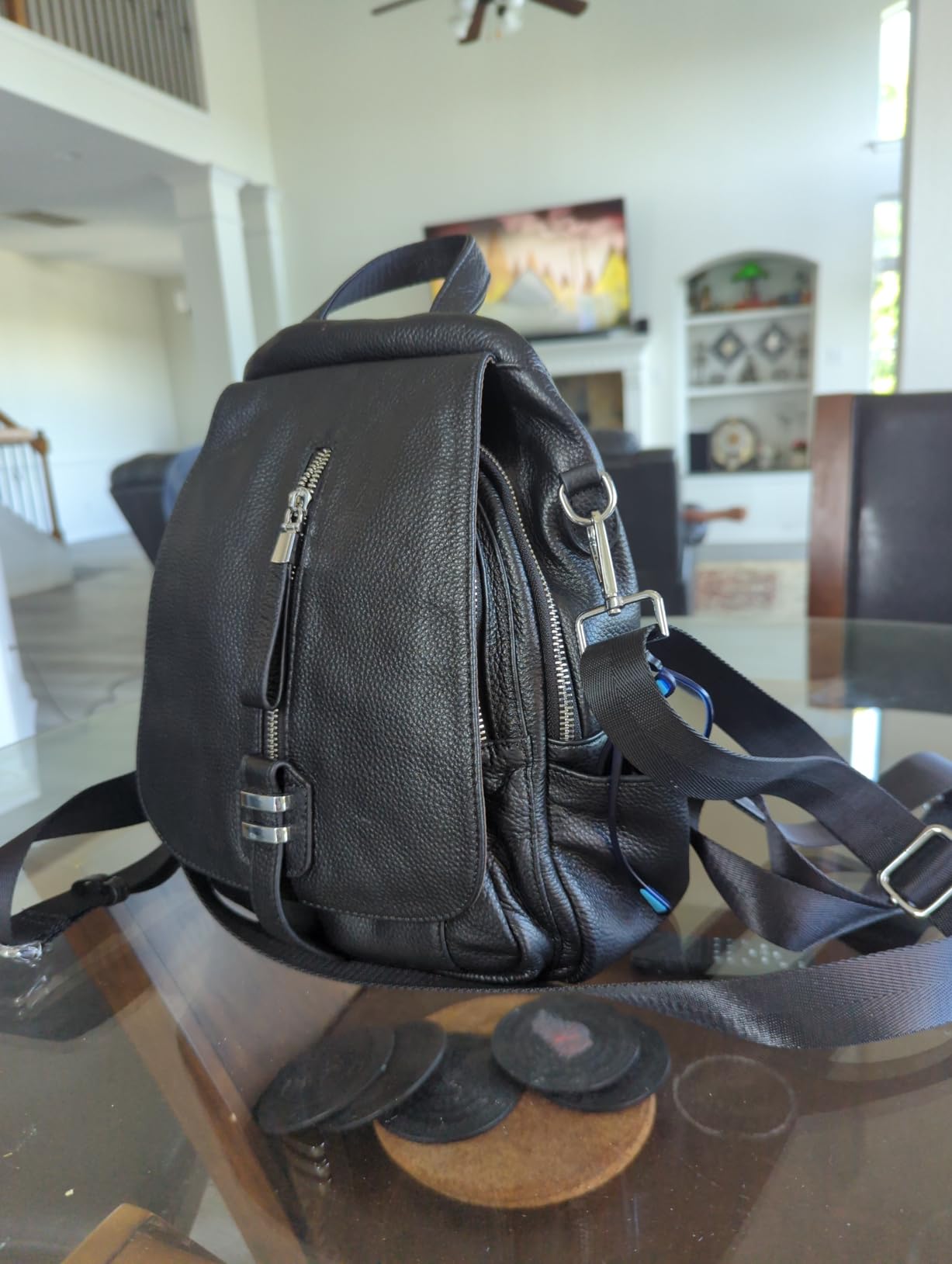 Genuine Leather Backpack for Women Purse with Buckle Flap customer photo 1