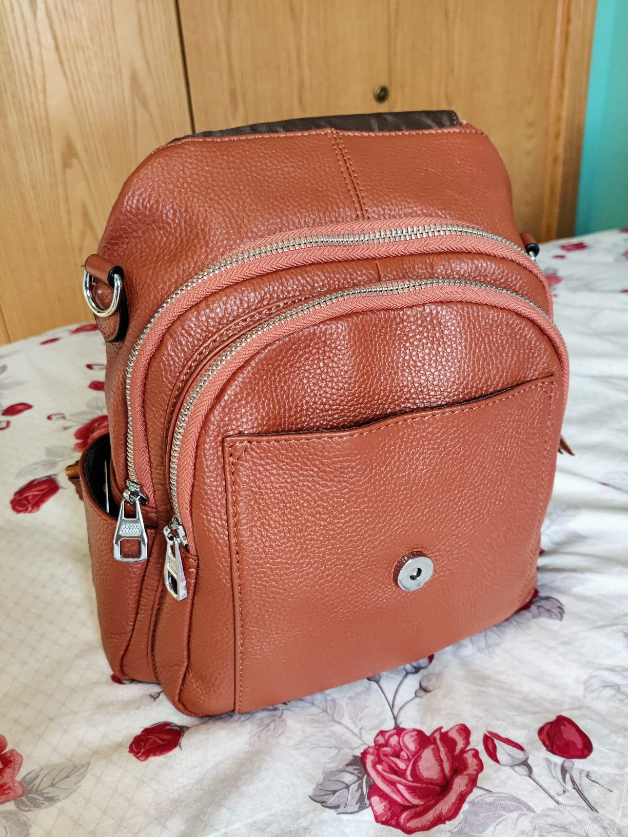 Genuine Leather Backpack for Women Purse with Buckle Flap customer photo 2