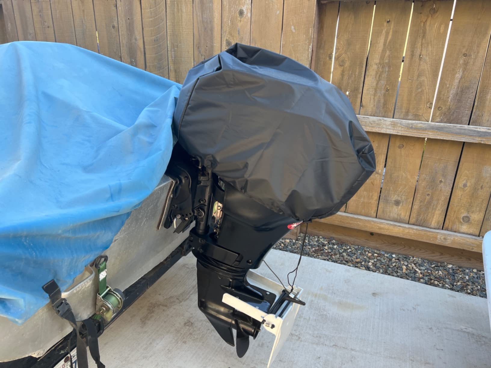 Outboard Motor Cover Heavy Duty Waterproof Engine Cover Thick Polyester Fabric Black Up to 15HP customer photo 2