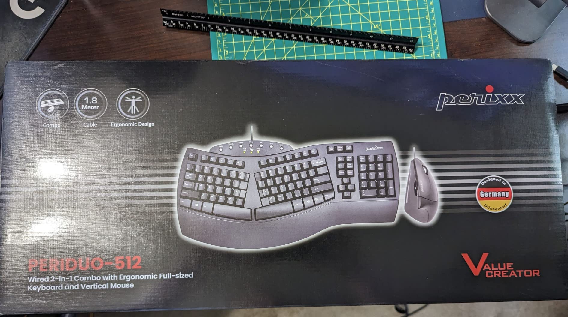 Perixx PERIDUO-512B US, Wired Ergonomic Keyboard and Vertical Mouse Combo - USB - Black - US English customer photo 2