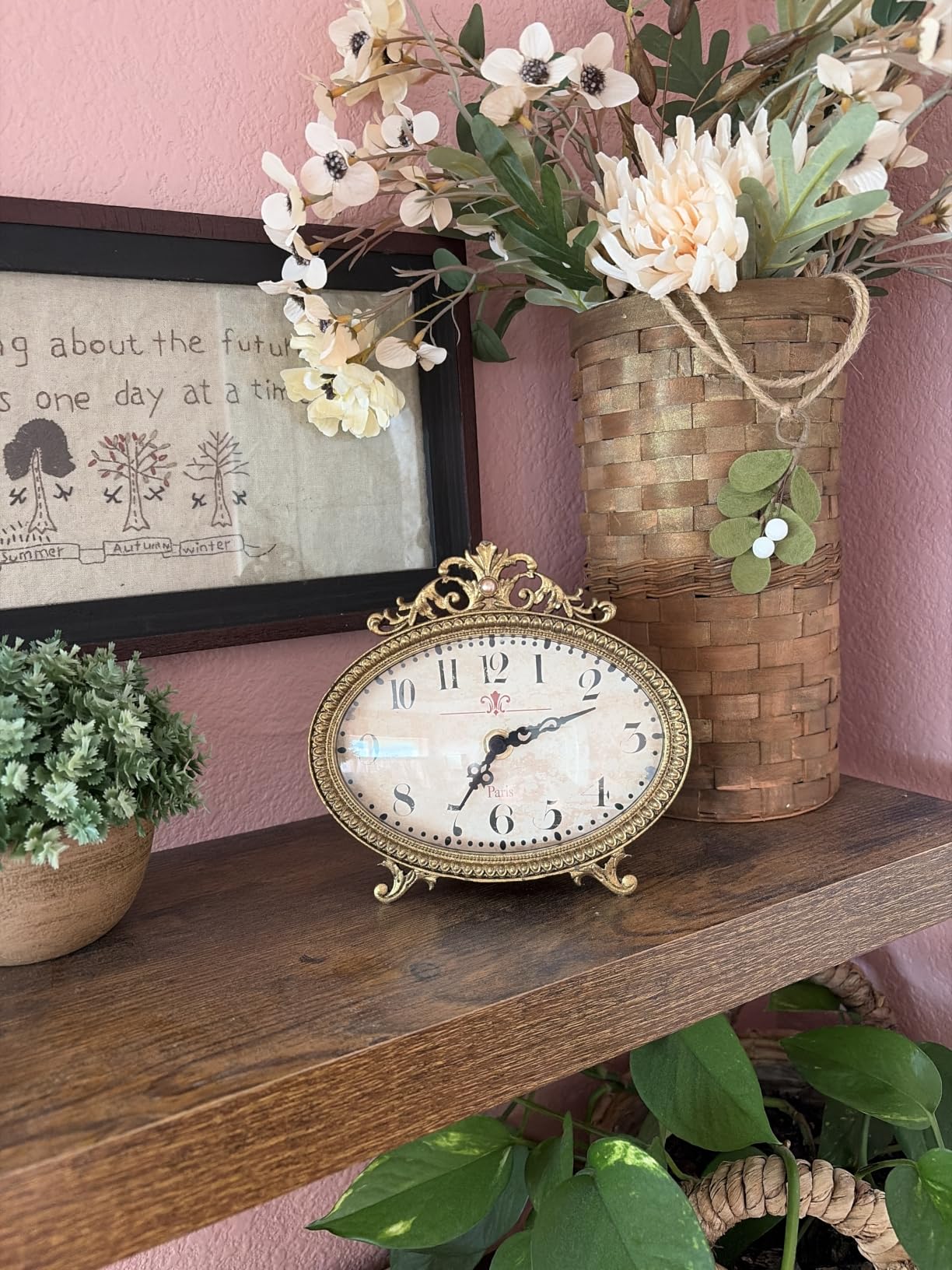 Creative Co-Op Distressed Pewter Mantel Clock, Gold Finish customer photo 2