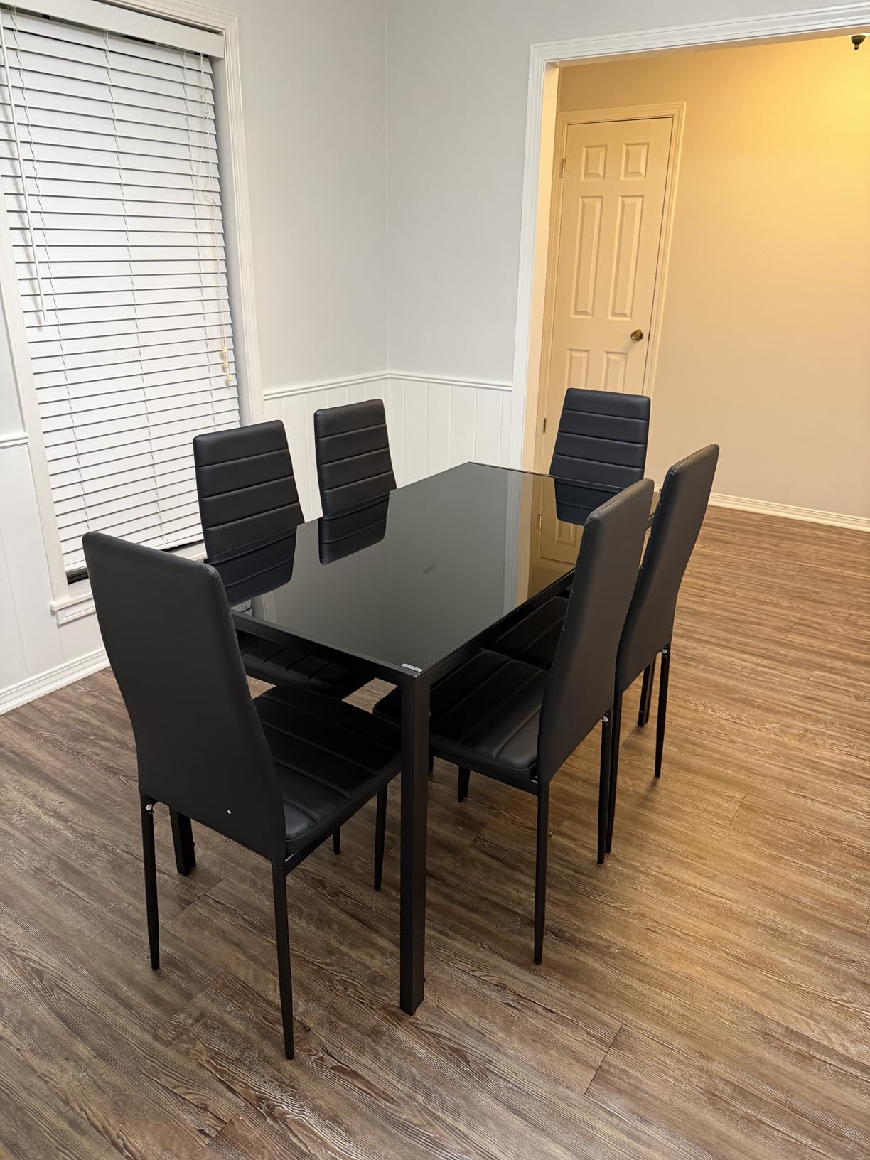 Bealife Kitchen Dining Table Set for 6, Tempered Glass 7 Piece - Black customer photo 2