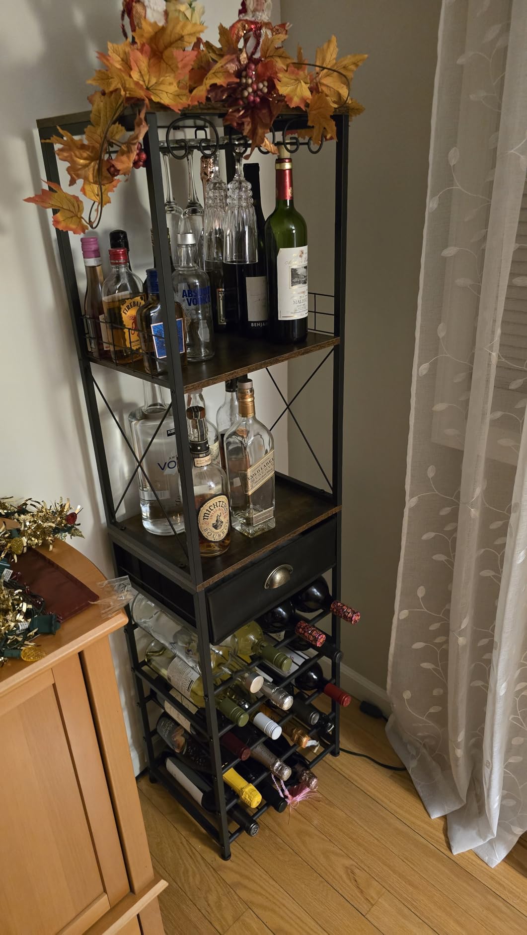 Homeiju Wine Rack Freestanding Floor, Bar Cabinet for Liquor and Glasses | 4-Tier bar Cabinet with Tabletop, Glass Holder, Storage Drawer and Wine Storage for Living Room customer photo 1