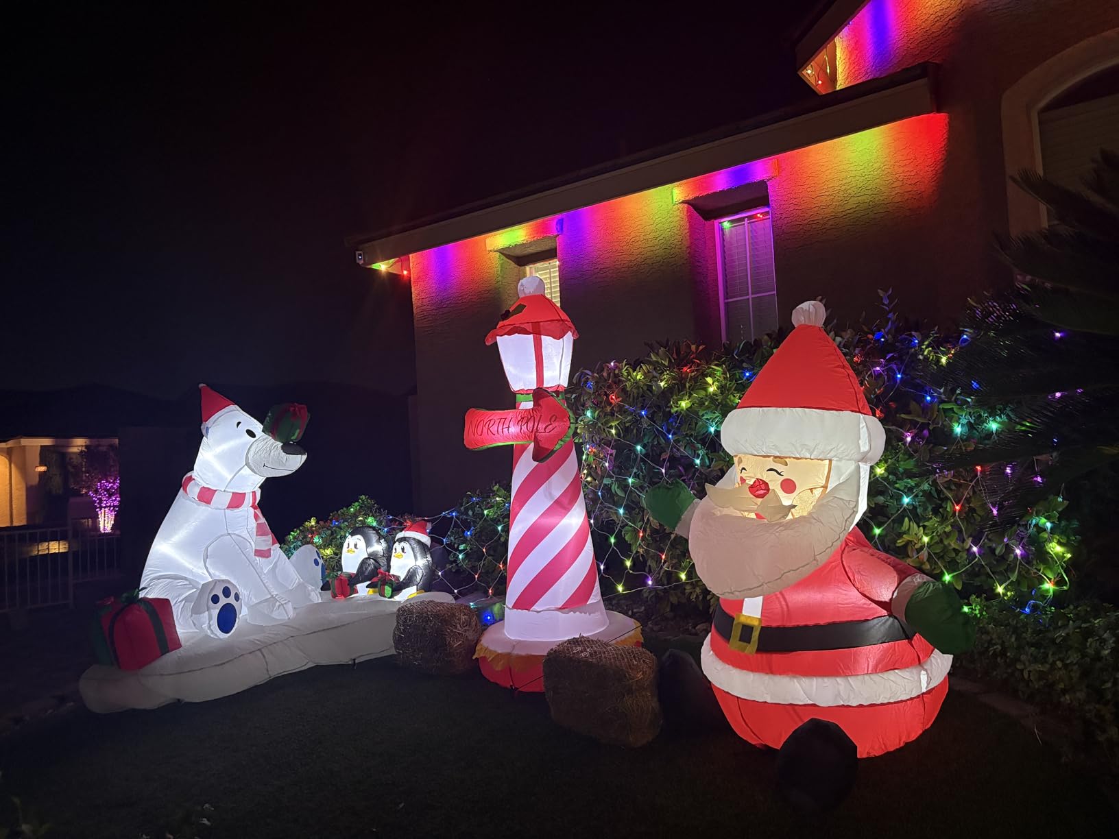 Juegoal 6 FT Christmas Inflatables Outdoor Decorations, Inflatable Xmas Lighthouse, Lighted Blow Up North Pole Sign with Built in LED Lights, Light Up Holiday Winter Lawn Yard Garden Decor customer photo 1