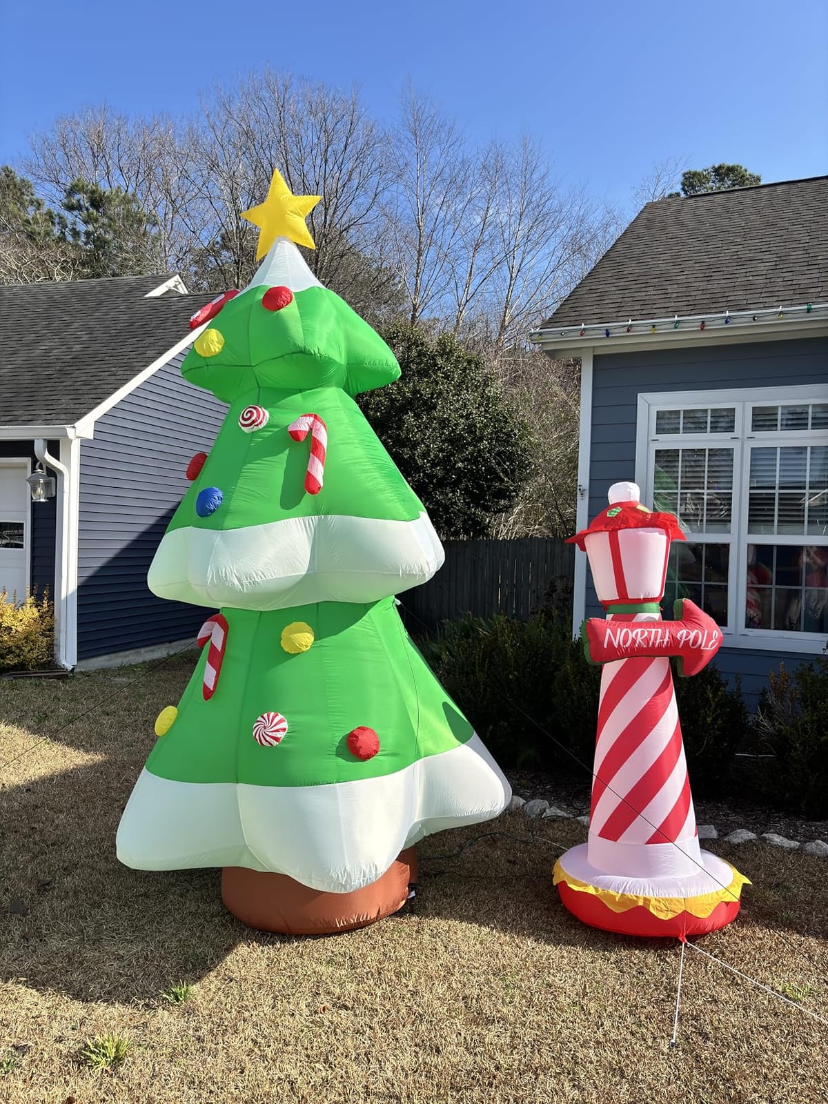Juegoal 6 FT Christmas Inflatables Outdoor Decorations, Inflatable Xmas Lighthouse, Lighted Blow Up North Pole Sign with Built in LED Lights, Light Up Holiday Winter Lawn Yard Garden Decor customer photo 2