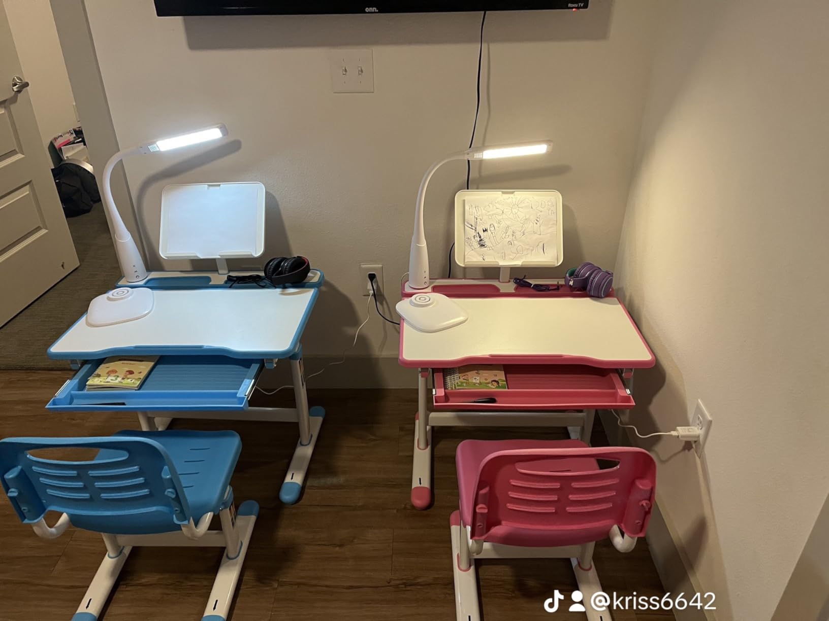 Artist hand Height Adjustable Kids Desk and Chair Set with LED Light, Drawer | Ergonomic Kids Desk with Tiltable Desktop, Kids Drawing Table Study Desk for Kids 3-12 Boys Girls customer photo 2