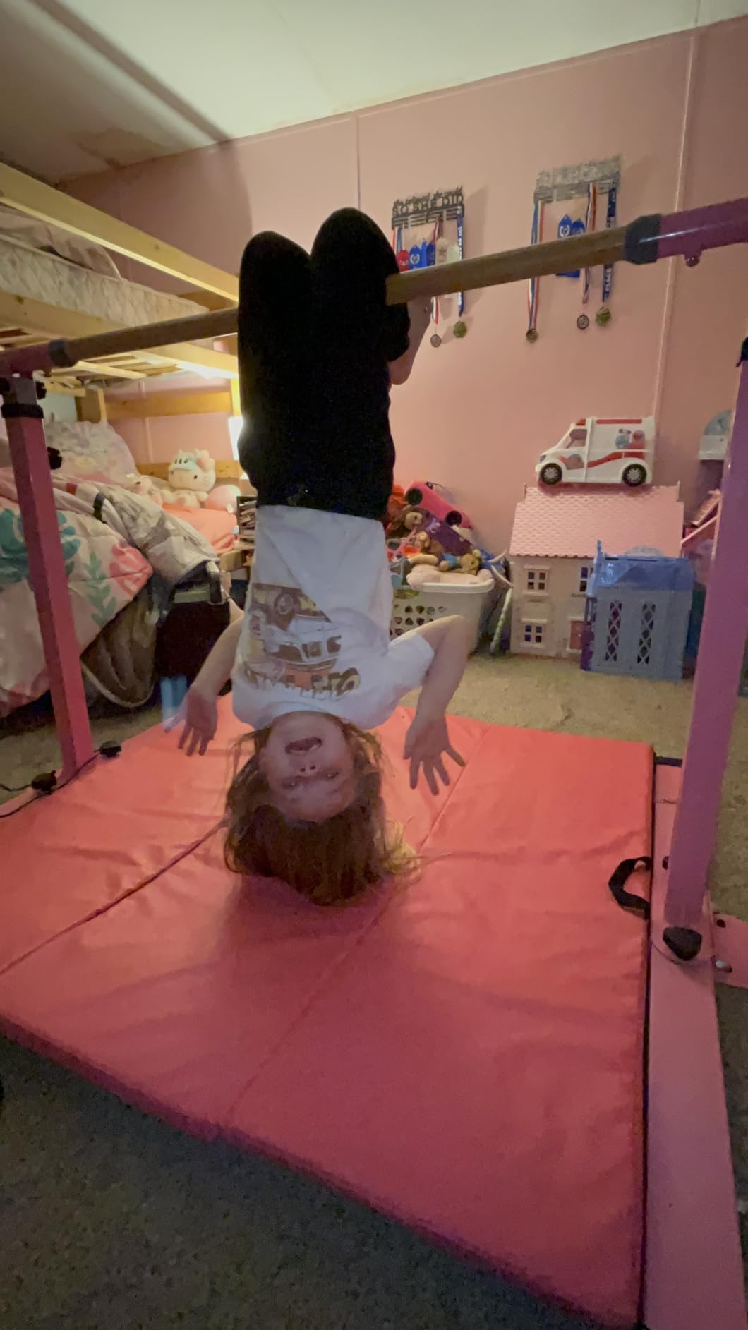 Gymnastics Kip Bar for Home Indoor Training, Horizontal Bar for Kids Girls Junior, Adjustable Arms from 3' - 5' Gym Equipment, 1-4 Levels, 300lbs Weight Capacity customer photo 2