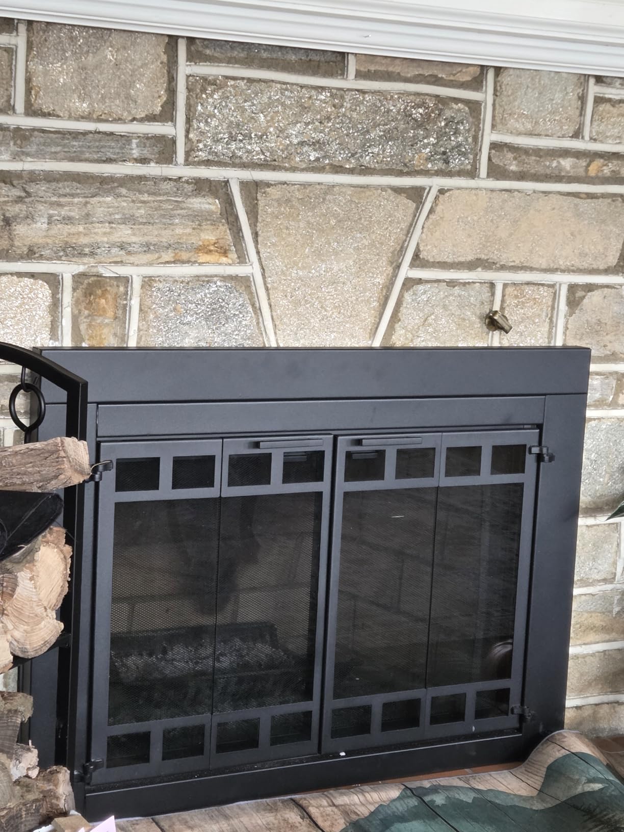 UniFlame Connor, Bi-fold Style Fireplace Doors, Color: Black, Size: Large customer photo 2