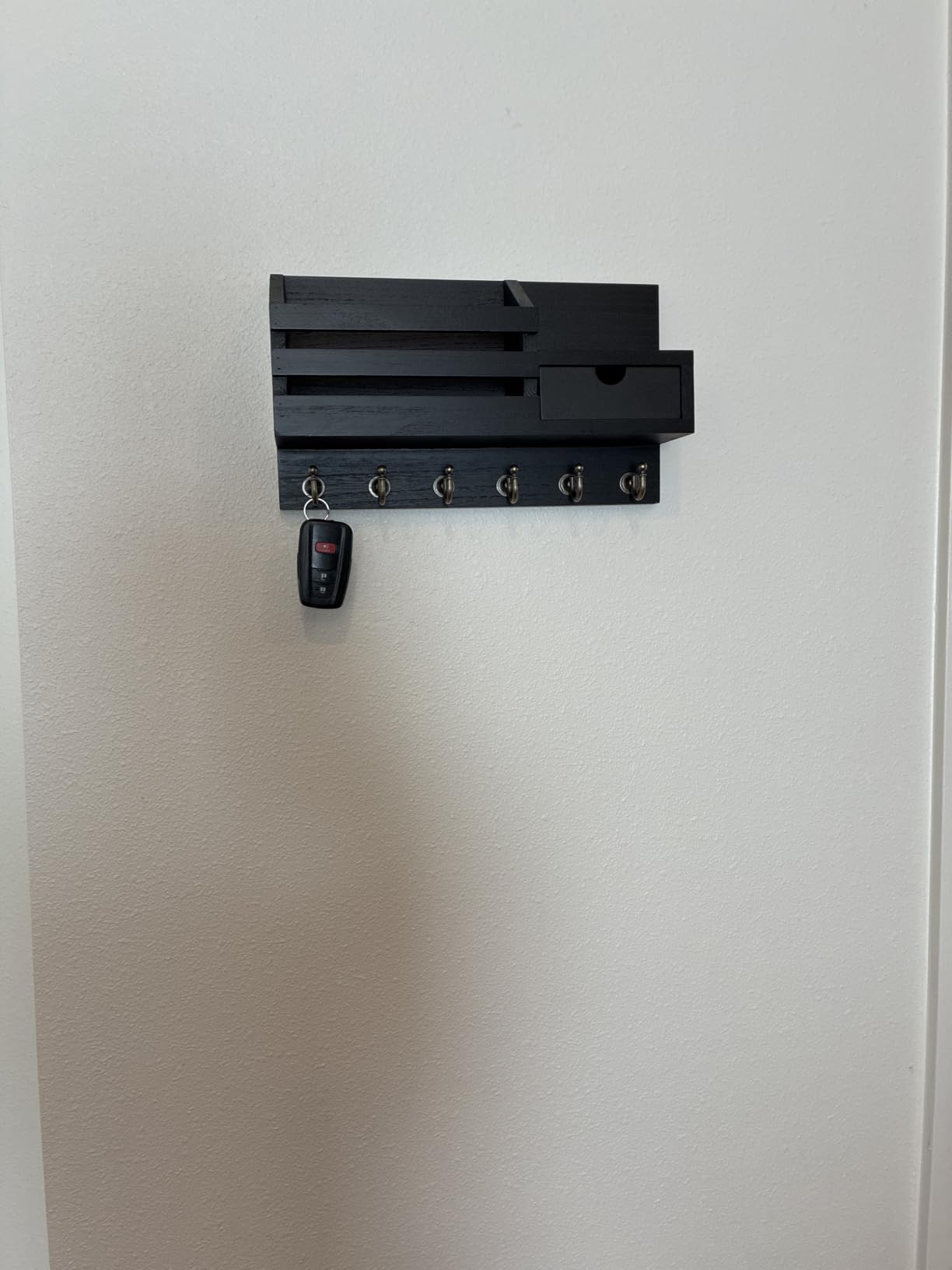 FifthQuarter Key and Mail Holder for Wall, Mail Organizer Wall Mount with 6 Hooks and Storage Drawer, Easy Installation Key Rack for Entryway and Home Decor (A-Black) customer photo 2