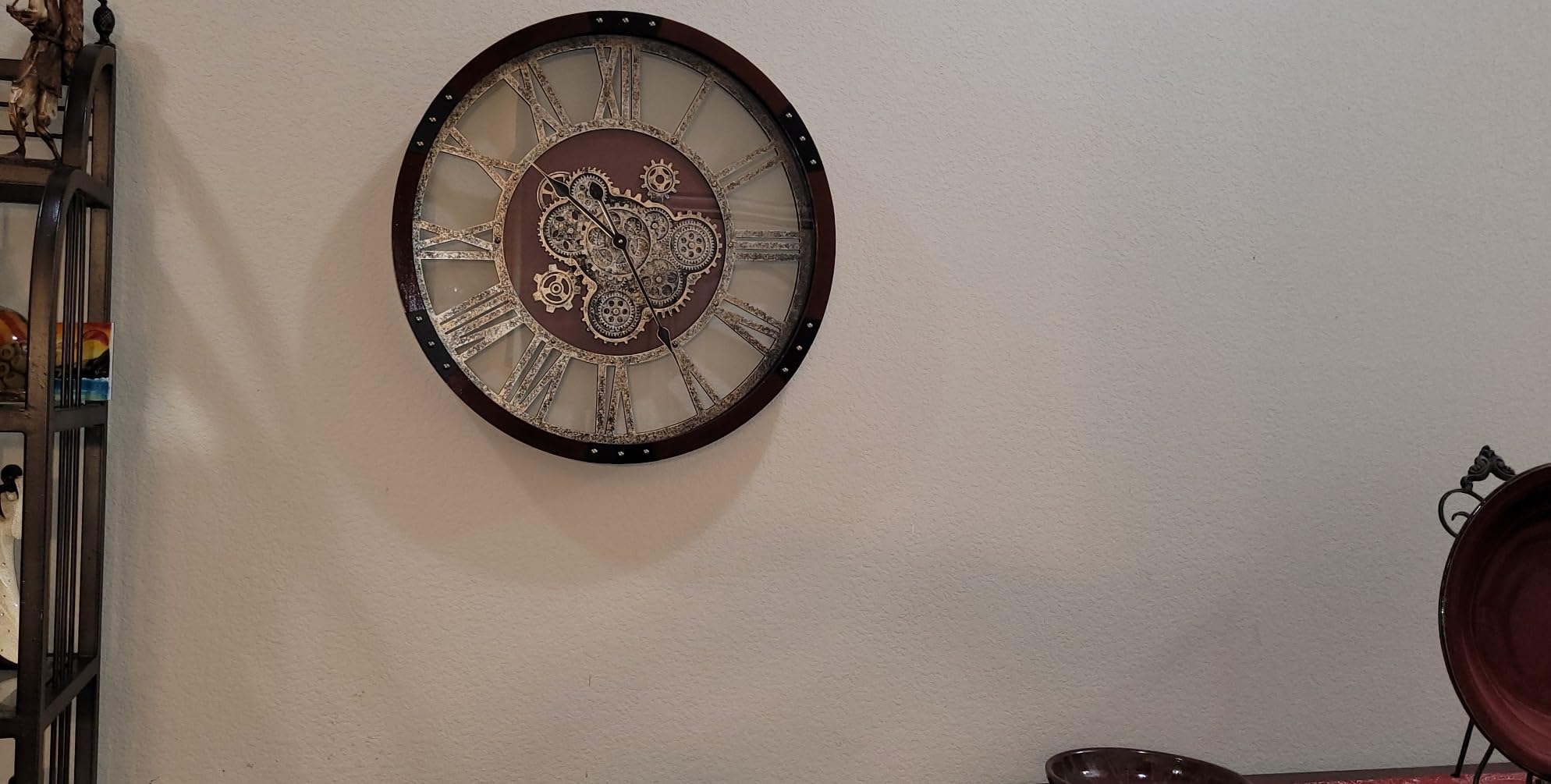 36' Large Wall Clock Real Moving Gears Oversized Industrial Solid Wood Rusic Farmhouse Clocks for Living Room Wall Decor Home Office, 36 inch 90cm, Brown and Vintage Bronze customer photo 2