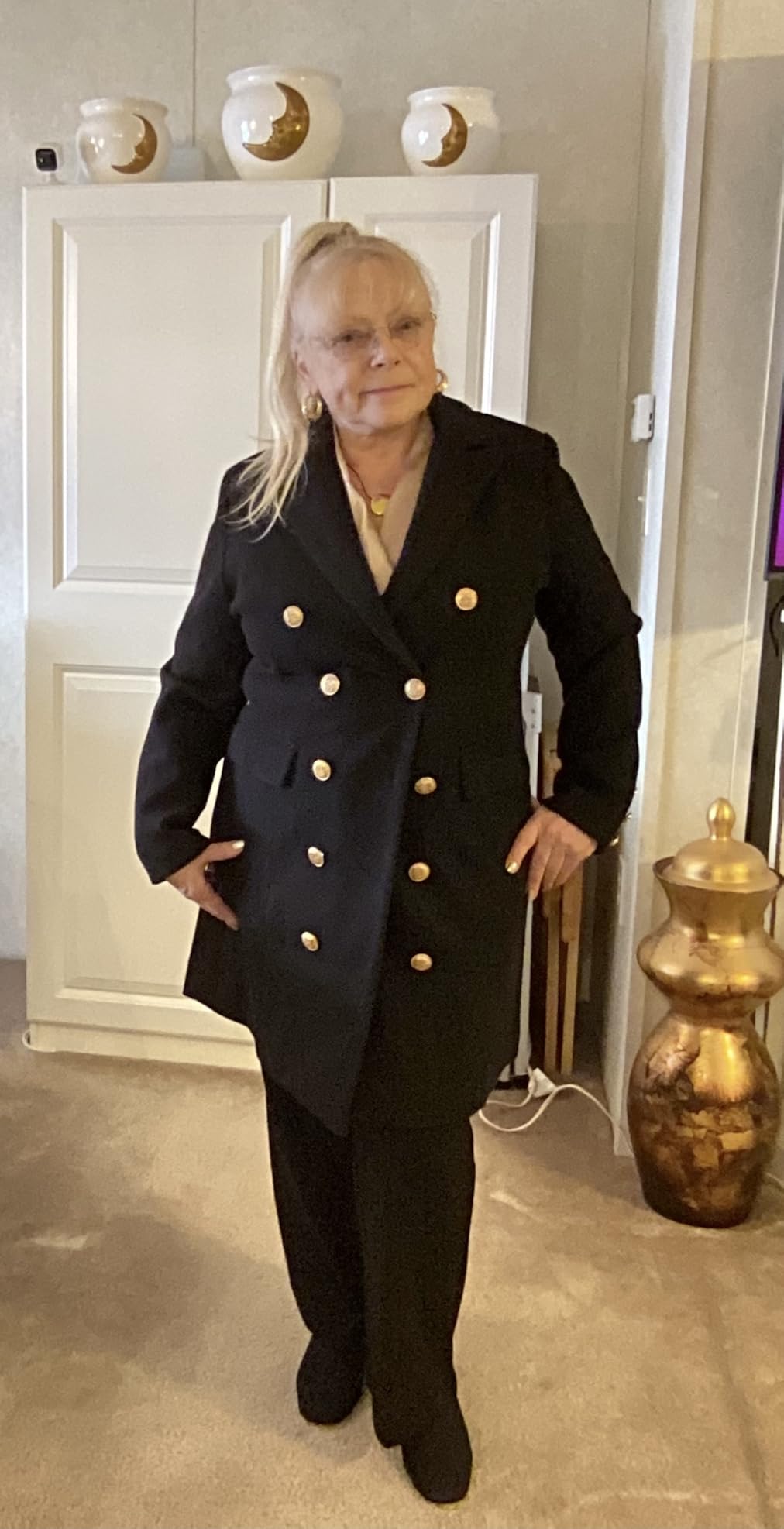 IDEALSANXUN Womens Fall Winter Wool Coats Double Breasted Midi Peacoat Trench Coats customer photo 1