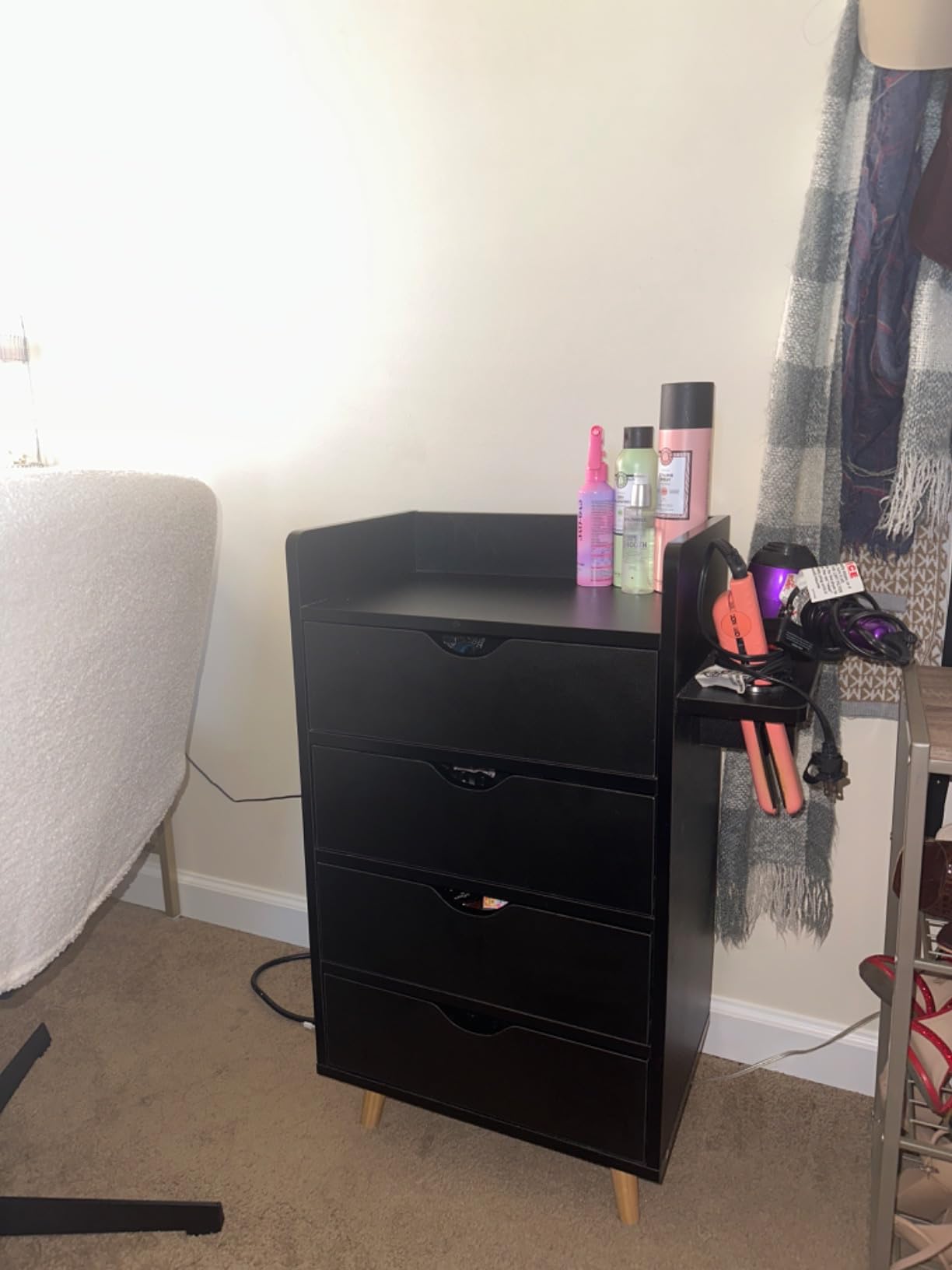 OmySalon 4-Layer Salon Storage Cabinet, Beauty Barber Salon Styling Station Organizer Equipment, Hair Stylist Station Set with 2 Hair Dryer Holders, 4 Drawers and Raised Table Legs, Black customer photo 2