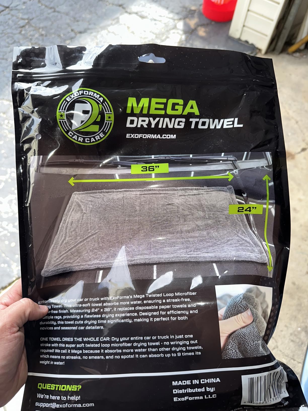 ExoForma Mega Car Drying Towel - Holds Up to 9 lbs, No Streaks, Scratches, or Water Spots | 1200 GSM Microfiber Double Twist Pile & Edgeless Design, 1 Quick & Effortless Dry - 24