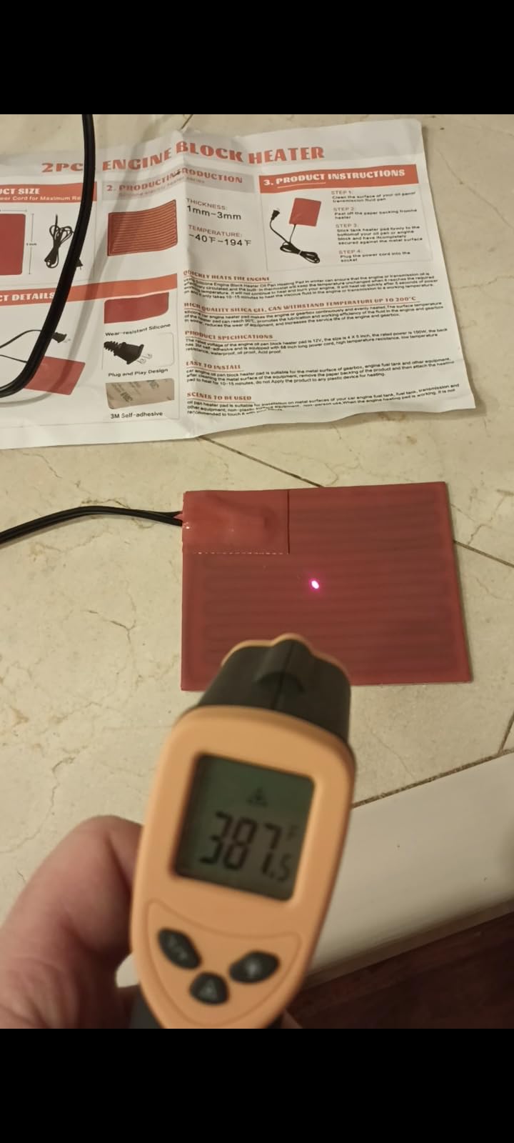 2PCS Engine Block Heater Oil Pan Heater Pad with Thermostat 120V 150W 4 X 5 Inch Super Strong Self-Adhesive Metal Surface Dipstick Engine Block Silicone Heating Pad with 68 Inch Long Power Cord customer photo 1