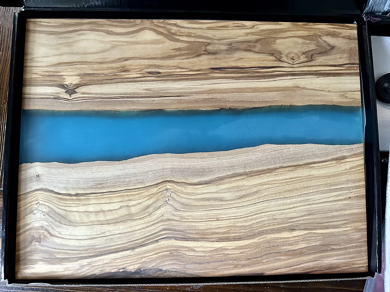 Handcrafted Italian Olive Wood Cheese & Charcuterie Board Set with Unique Blue Resin Artwork - Cutting Board Comes with 4 Cheese Knives, 2 Dipping Bowls & Corkscrew Wine Opener (Blue) customer photo 1