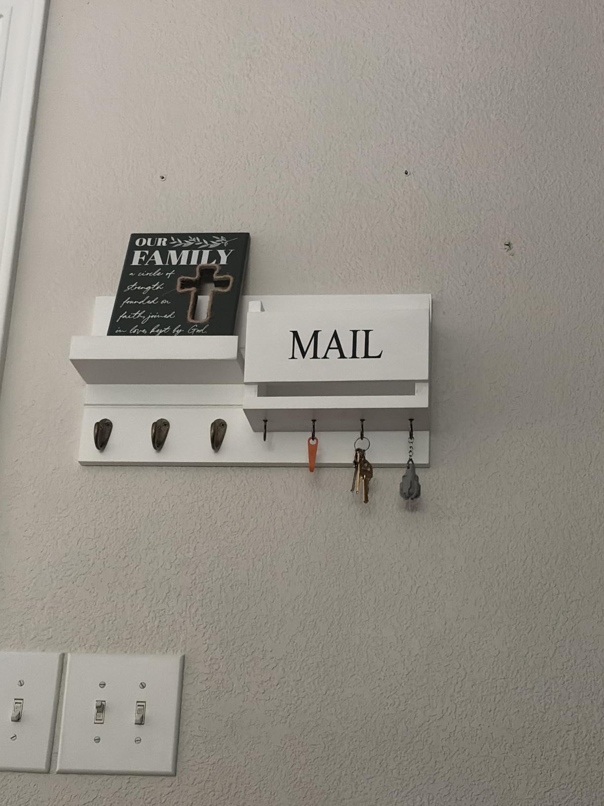 Lwenki Mail Organizer for Wall Mount - Key Holder with Shelf Includes Letter Holder and Hooks for Hallway Farmhouse Decor, Rustic Wood with Flush Mounting Hardware (16.5 x 9.1 x 3.4) (Brown) customer photo 1