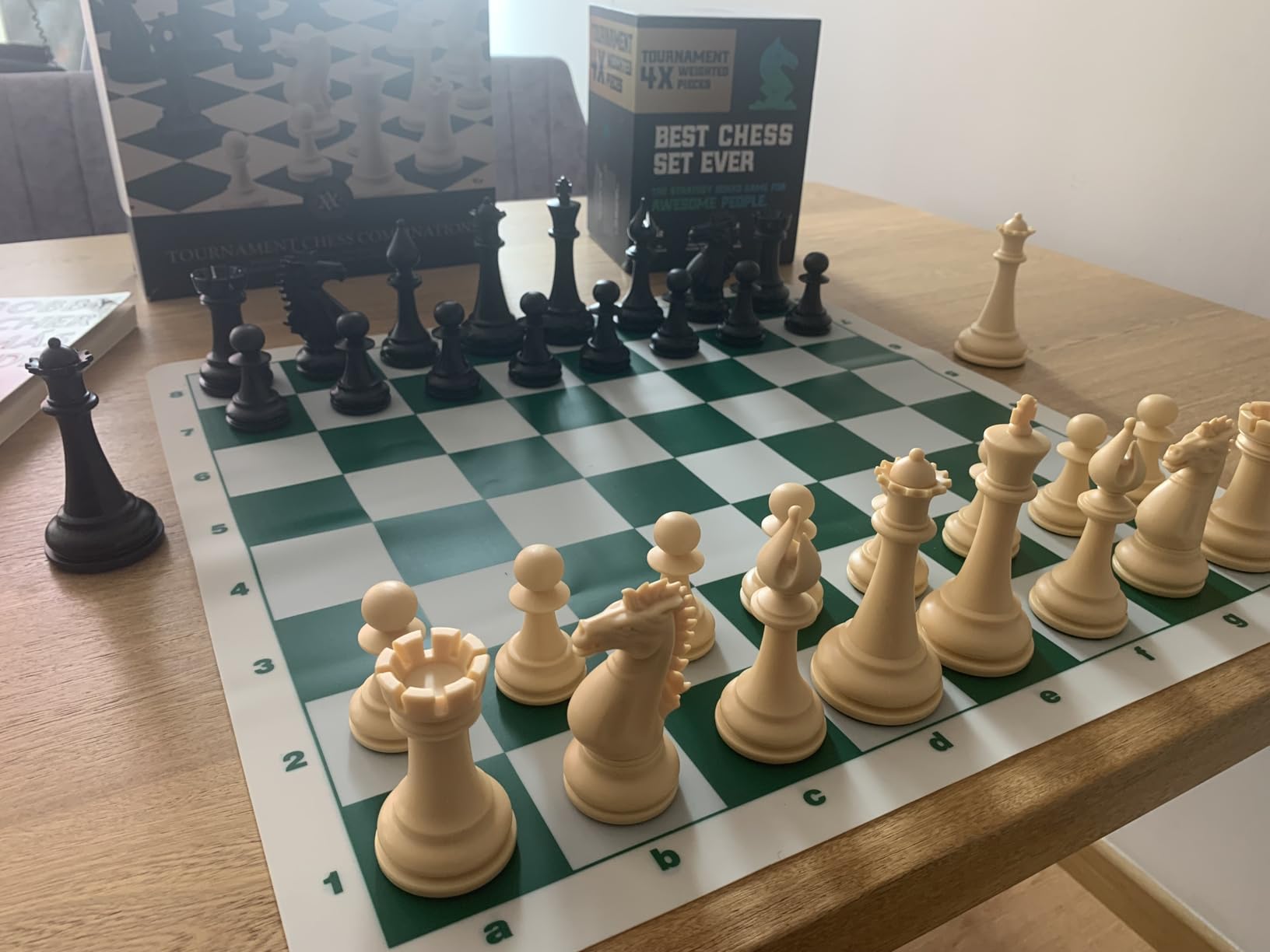 Best Chess Set Ever 4X Professional Chess Set with Weighted Staunton Pieces | 20x20 double-sided silicone board, 4X weighted pieces, 32-page strategy guide and storage bag customer photo 2
