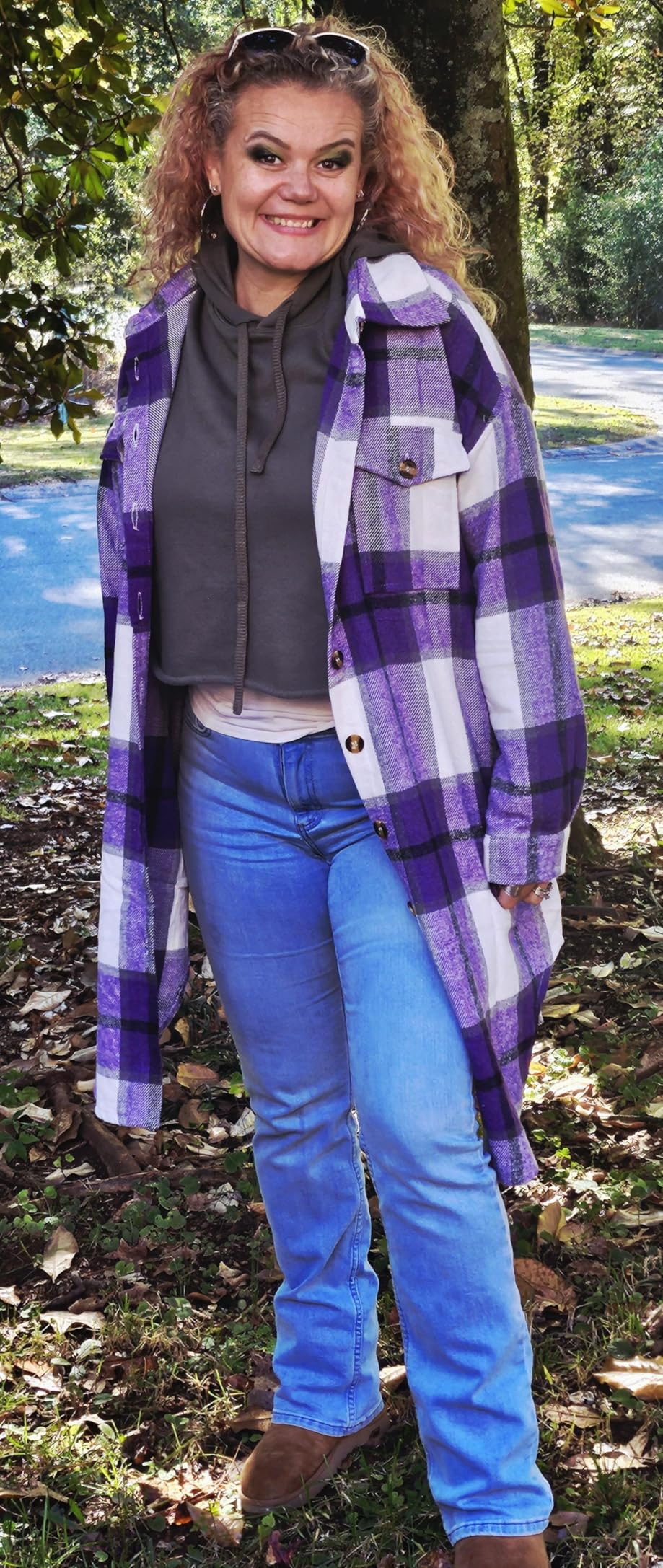 CHICZONE Womens Plaid Shacket Long Flannel Shirt Jacket Corduroy Coats | Casual Lapel Button Down Oversized Cardigan with Pockets, Tartan Trench Coat, 2026 Trendy Outfit, Fall Winter Outwear customer photo 1