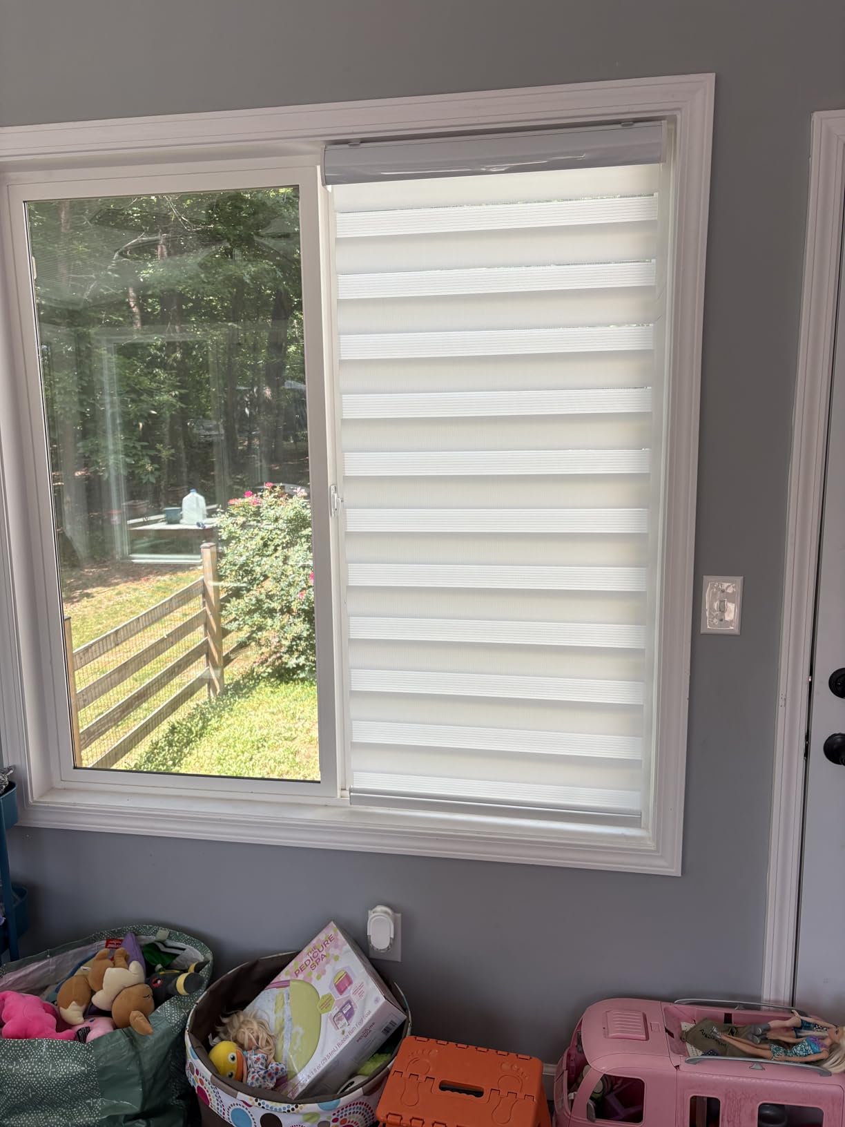Cordless Zebra Blinds for Windows, Modern Dual Layer Zebra Blinds with Light Filtering & Privacy Control,Easy Install Zebra Blinds for Indoor Windows,(Custom Size,White) customer photo 1