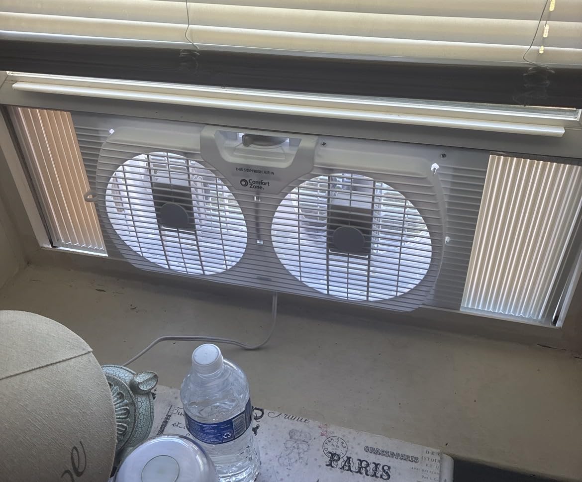 Comfort Zone 9-Inch 3-Speed Reversible Twin Window Fan - Dual Blade Window Exhaust Fan with Auto-Locking Expanders, 22.25