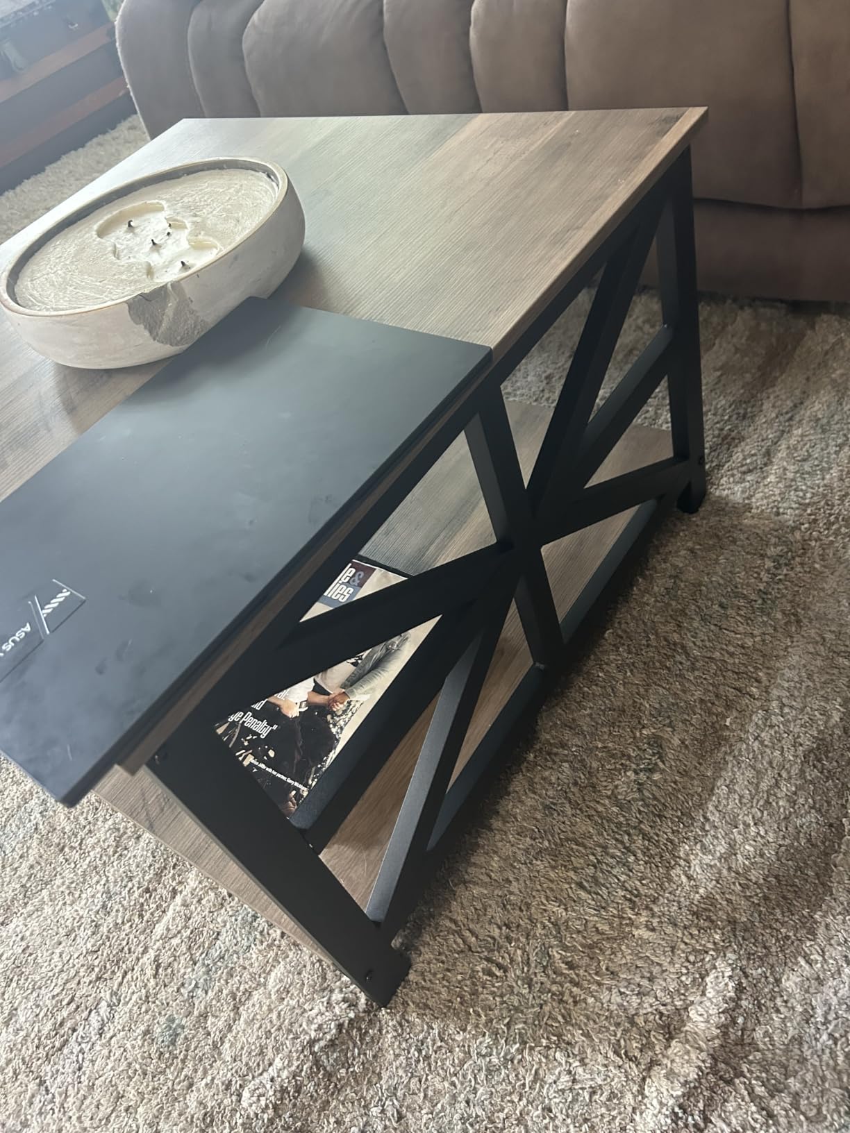 GreenForest Round Corners Coffee Table for Living Room | Rustic Style Center Table with Storage Shelf, 39 Inch Space Saving Sofa Table, Easy Assembly, Gray Wash customer photo 2