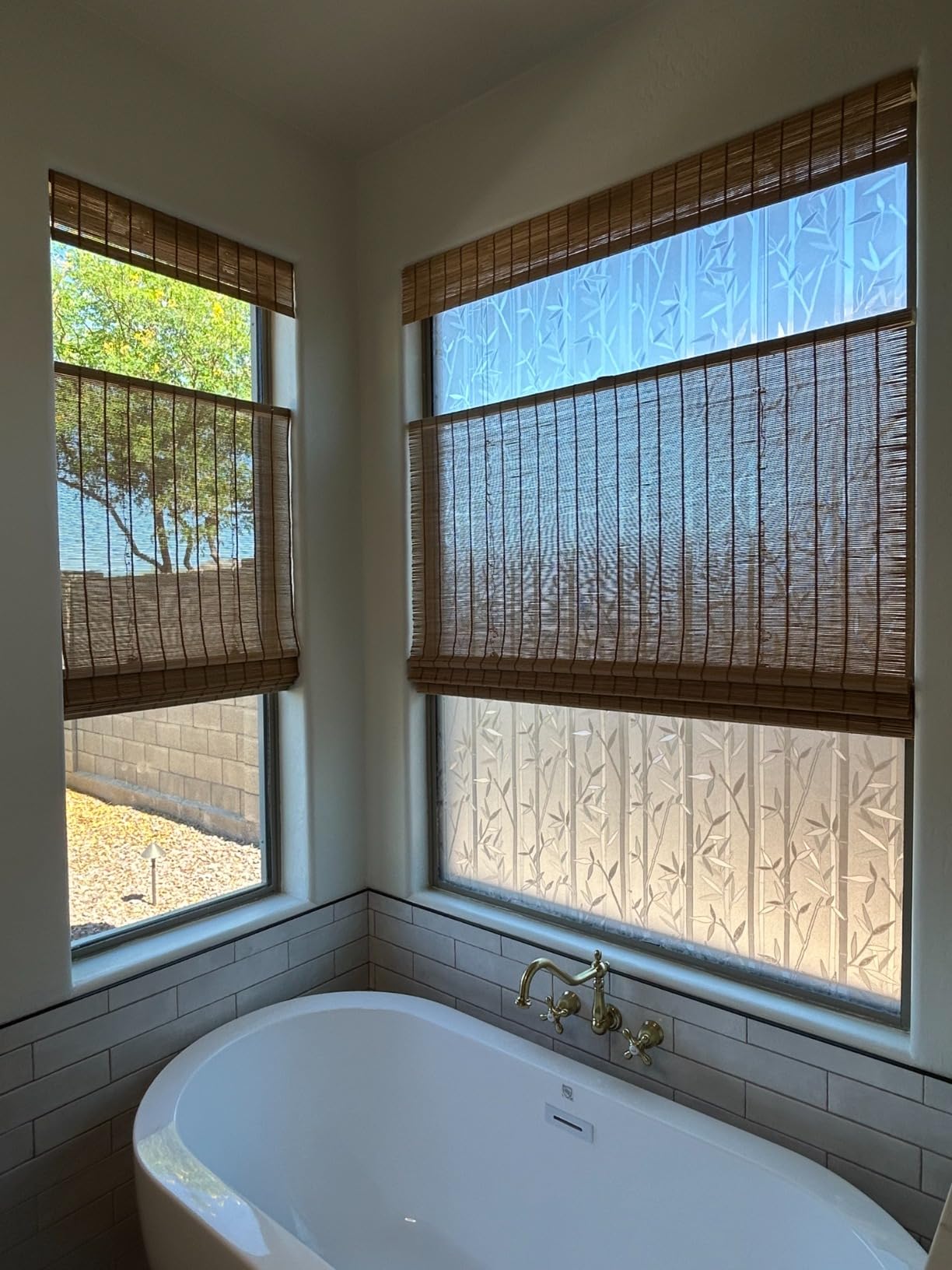 MOOD Custom Bamboo Shades | Modern | Top Down Bottom Up Cordless | Natural Woven Wood Roman Shades for Windows | Modern Camel (Sheer) | Custom Size customer photo 2