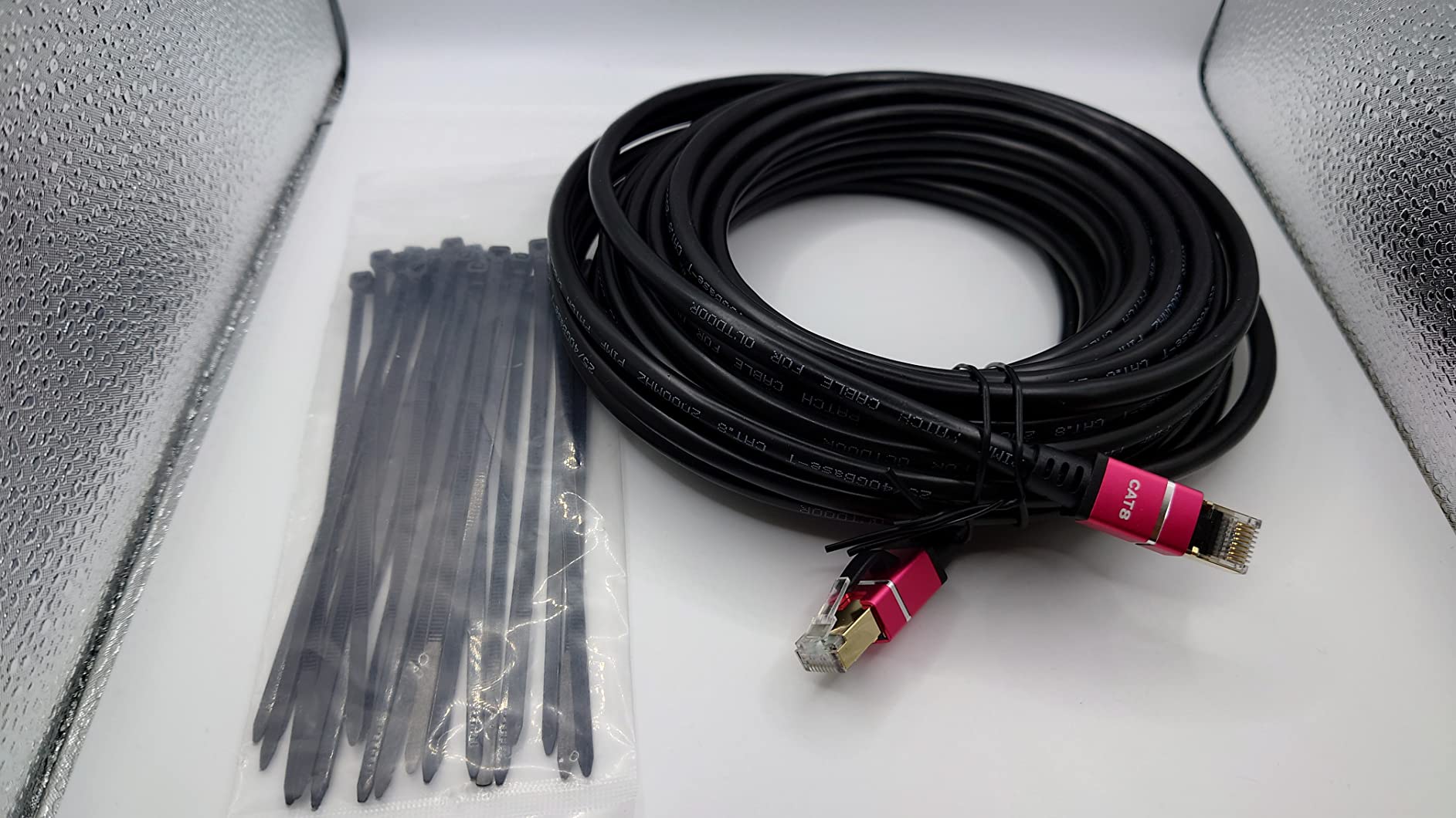 250FT Cat8 Outdoor Ethernet Cable, In-Ground, 26AWG Pure Copper Cat 8, Heavy Duty Direct Burial, LLDPE UV Jacket, Waterproof, 40Gbps 2000Mhz SFTP Patch Cord, POE, Network, Internet, with 25 Cable Ties customer photo 2