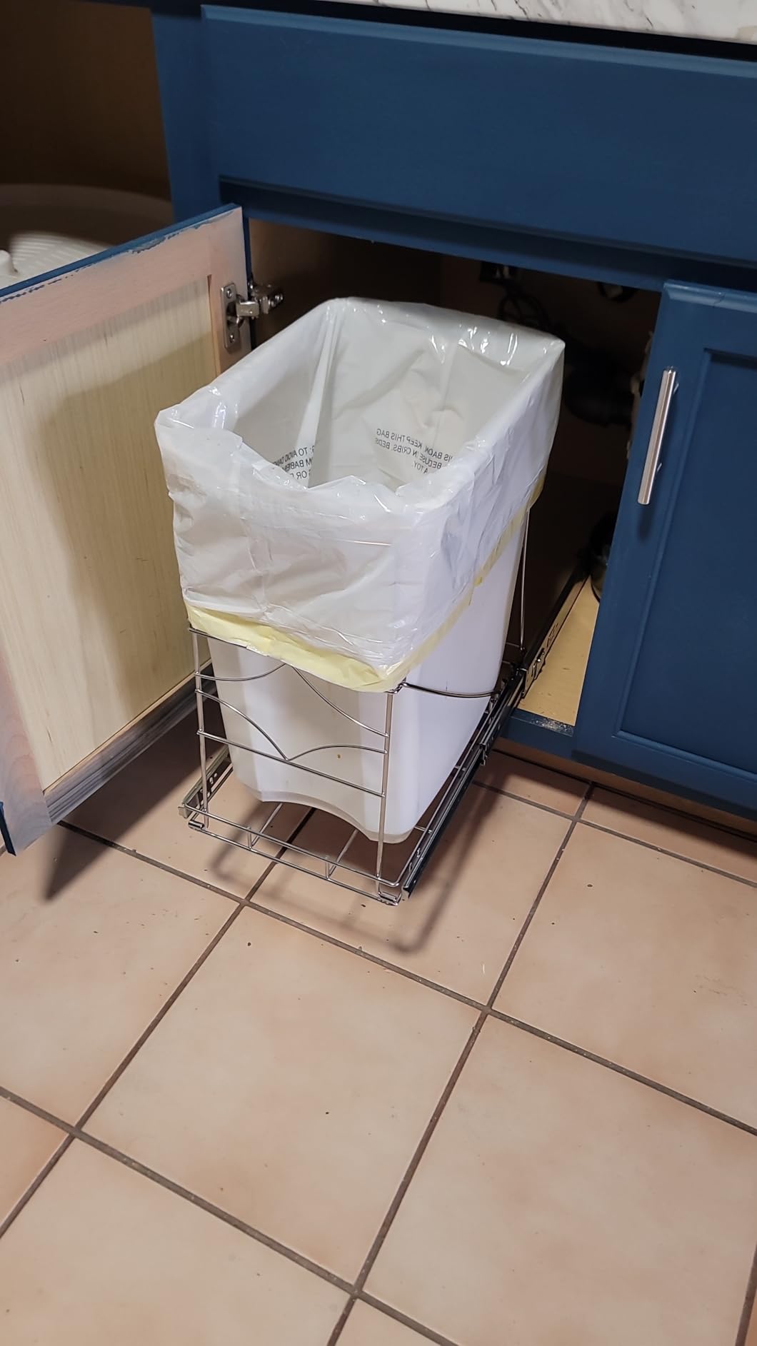 Youeon Pull Out Trash Can Under Cabinet, Adjustable Stainless Steel Under Sink Trash Can Pull Out, Slide Out Garbage Shelf, Fit for 7-11 Gallon Trash Can(Not Included) customer photo 2