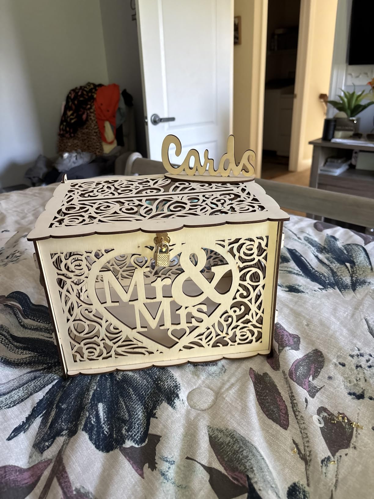Jolik Wedding Money Box Holder with Sign, Large Rustic Wood Wooden DIY Envelop Gift Card Shadow Boxes with Lock Slot for Reception Anniversary Graduation Birthday Party Parties (Mr & Mrs, White) customer photo 1