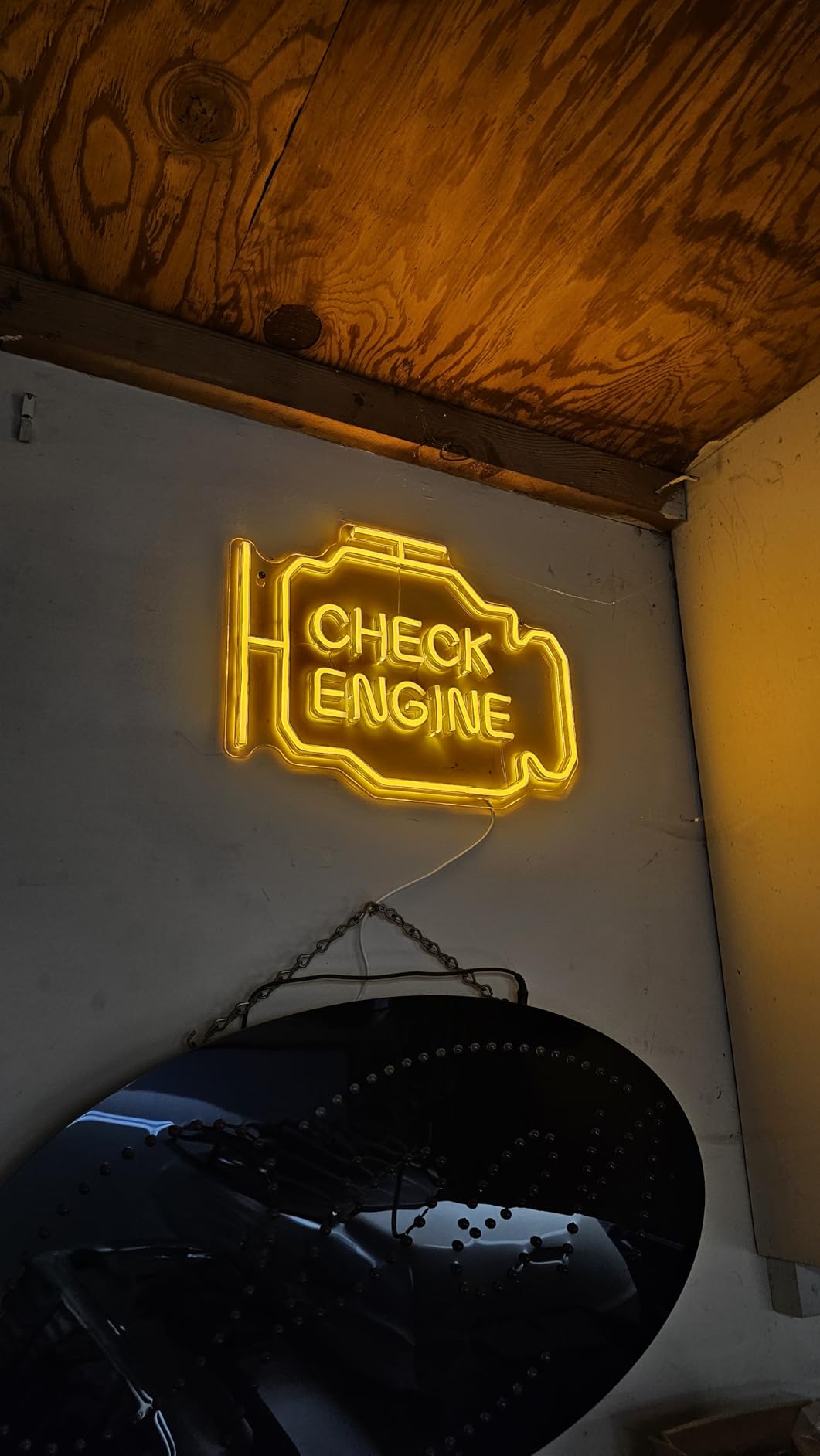 Check Engine Light Neon Sign for Man Cave Decor, LED Garage Wall Art, Funny Gifts for Dad & Car Guys, Man Cave Auto Repair Shop Mechanics Workshop Sign, USB Powered (15.7x11.8in, Yellow) customer photo 2