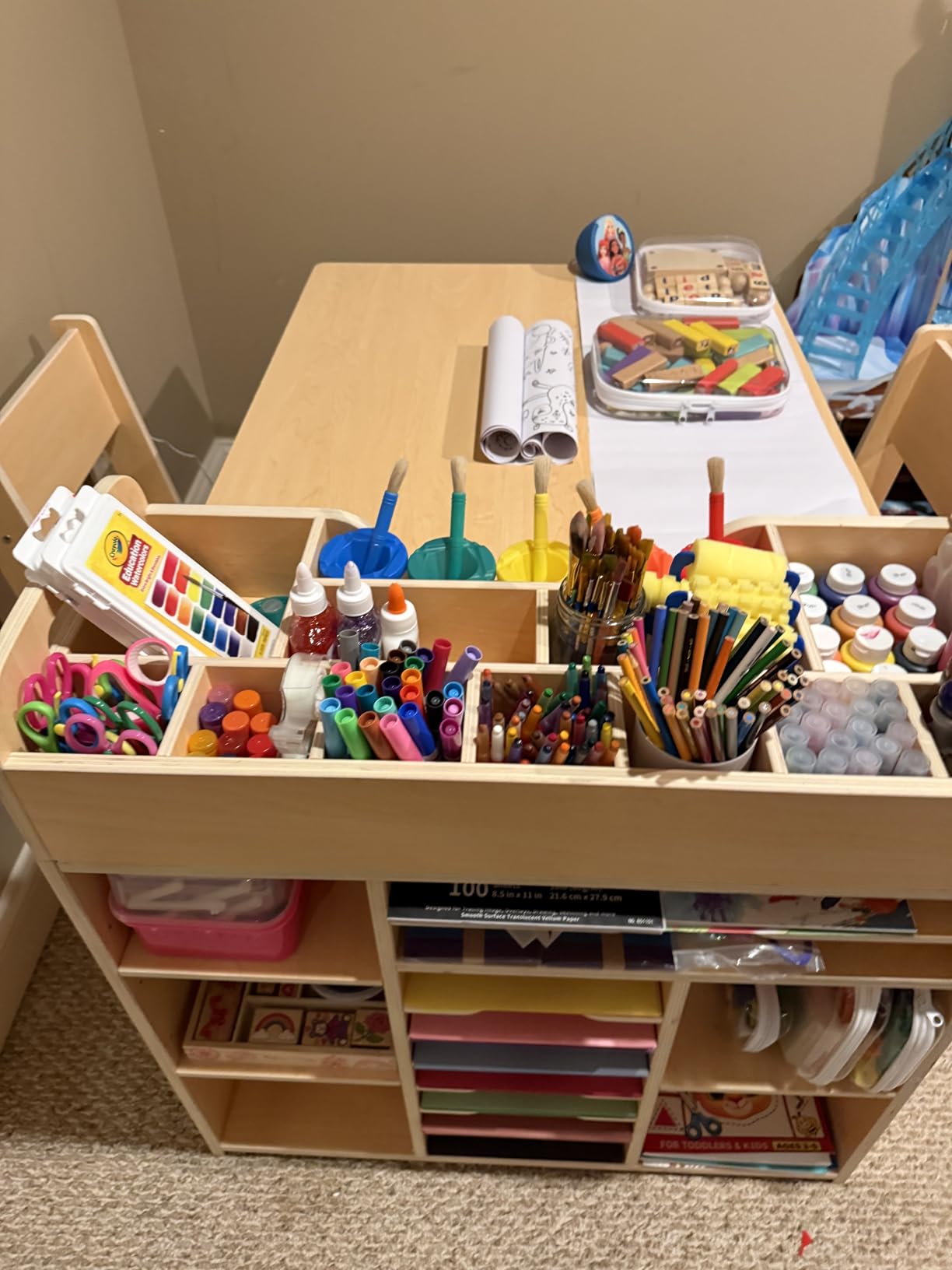GDLF Kids Art Table and Chairs Set, Craft Desk with Large Storage and Portable Art Supply Organizer for Children Ages 8-12, 47