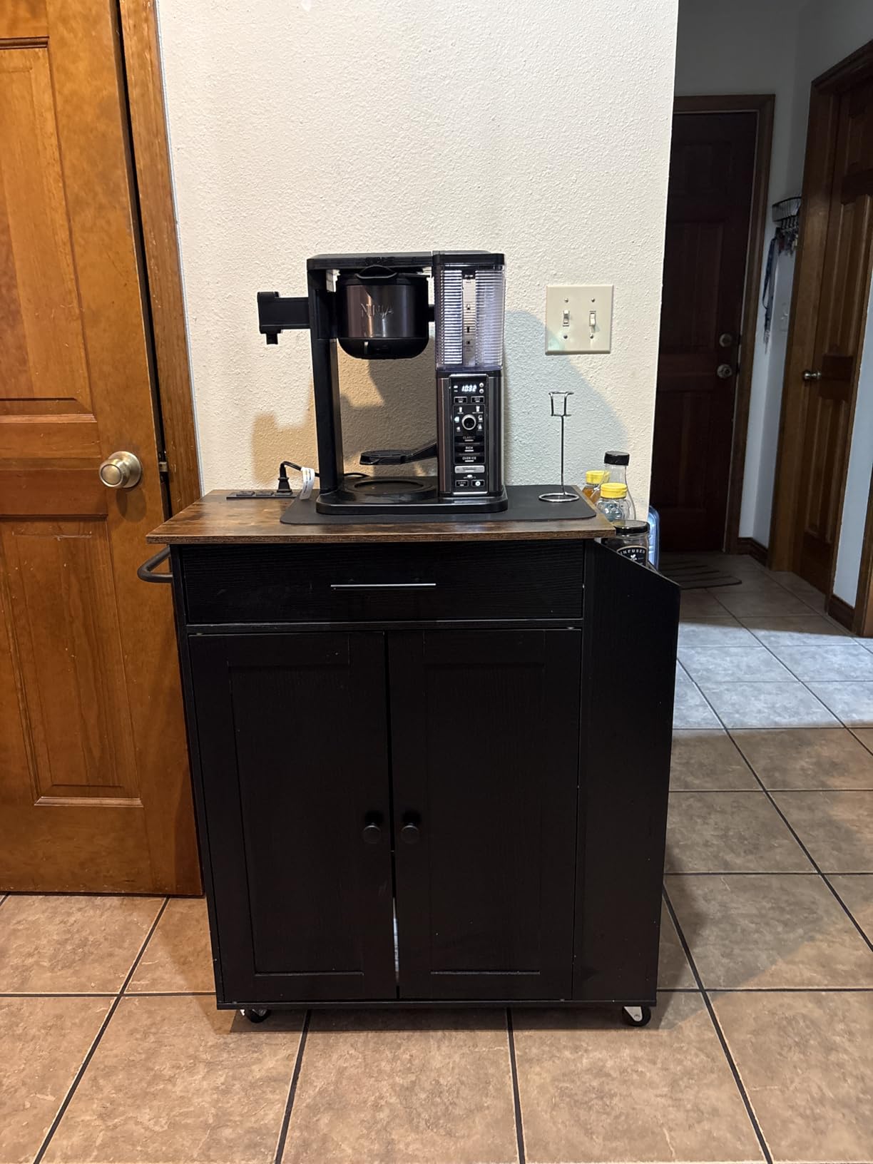 HOOBRO Kitchen Island with Power Outlet, Storage Island with Spice Rack and Drawer, Rolling Kitchen Cart on Wheels, for Home, Dining Room, Rustic Brown and Black customer photo 1