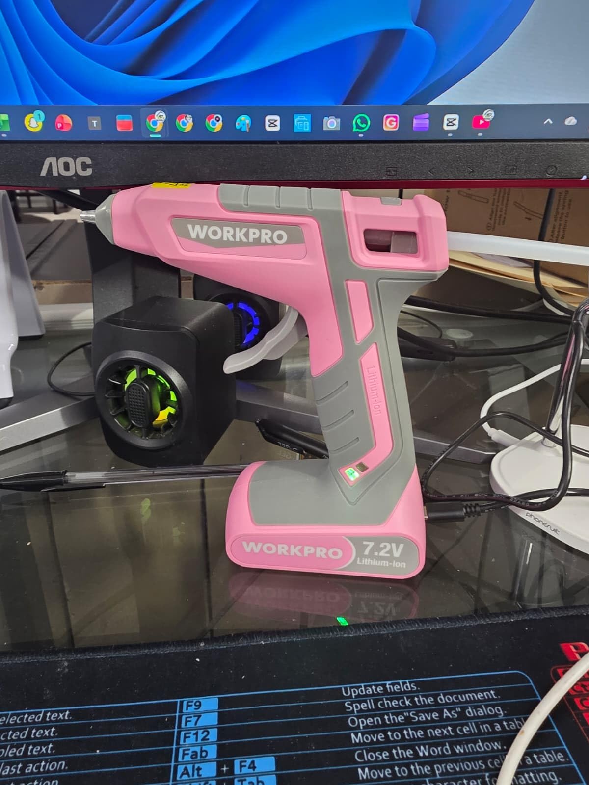 WORKPRO Pink Cordless Hot Melt Glue Gun with 20 Pcs Mini Glue Sticks | Fast Preheating, Rechargeable, Automatic-Power-Off, 7.2V, for Art, Craft, Decoration, Pink Ribbon customer photo 1