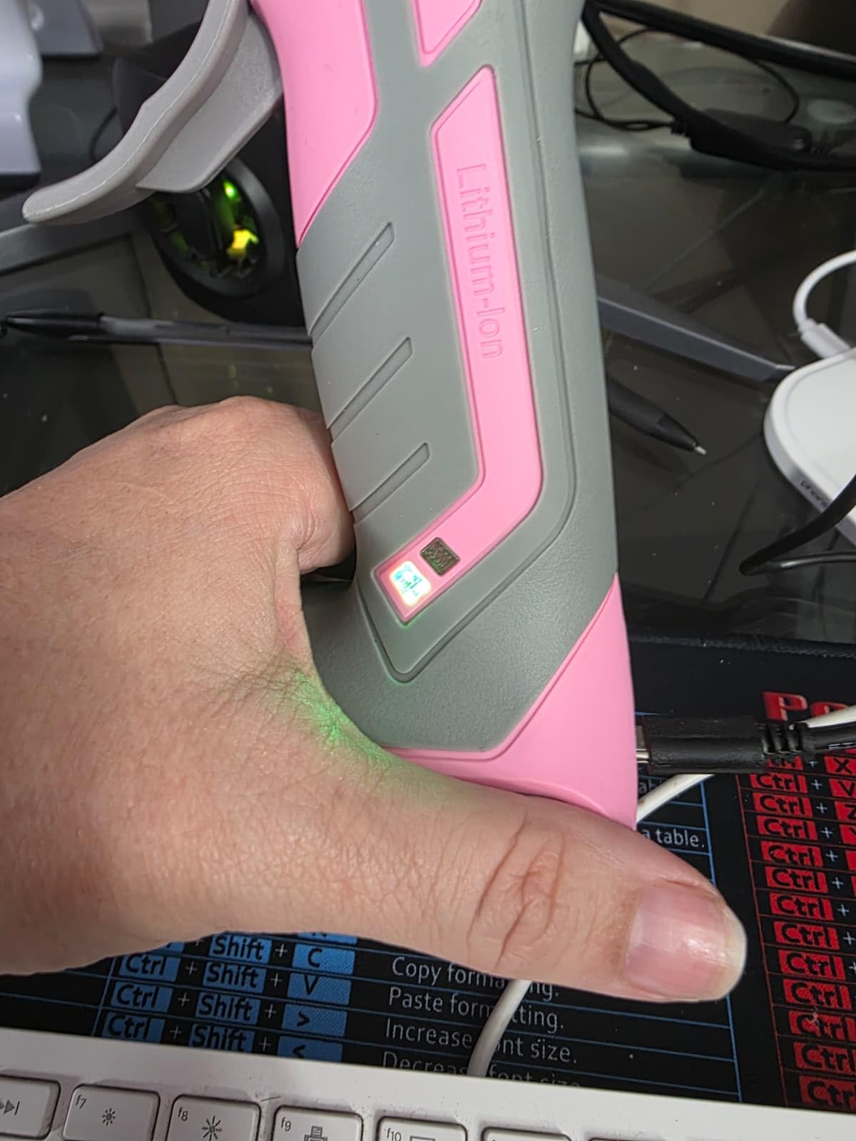 WORKPRO Pink Cordless Hot Melt Glue Gun with 20 Pcs Mini Glue Sticks | Fast Preheating, Rechargeable, Automatic-Power-Off, 7.2V, for Art, Craft, Decoration, Pink Ribbon customer photo 2