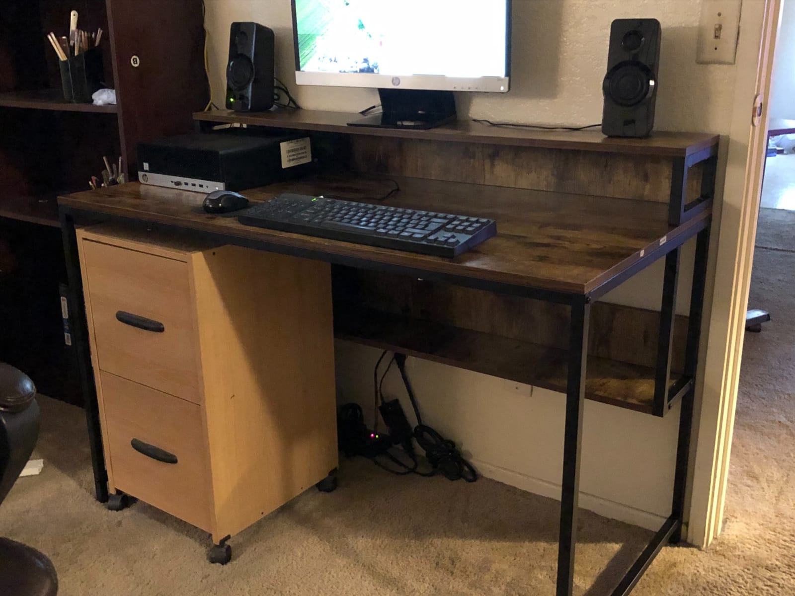 Cubiker Standing Desk, 48x24 Inches Sit Stand Home Office Desk, Electric Stand up Desk, Adjustable Desk with Splice Board, White Frame/Maple Top customer photo 1