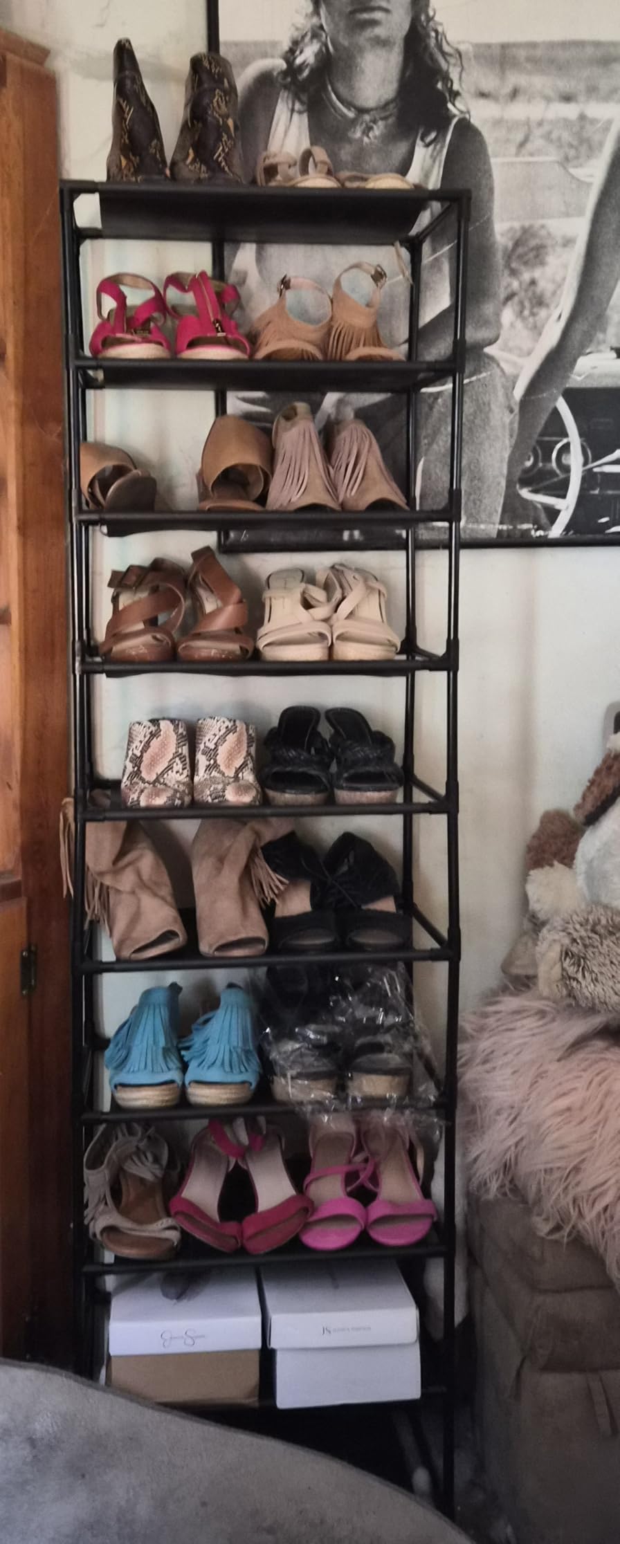 LANTEFUL 10 Tiers Tall Shoe Rack 20-25 Pairs Boots Organizer Storage Sturdy Narrow Shoe Shelf for Entryway, Closets with Hooks, Black customer photo 1