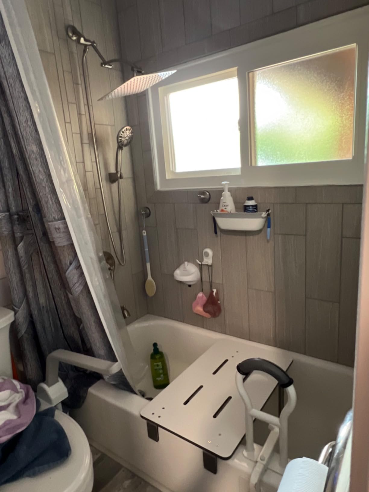 Bathtub Safety Rail, Adjustable Grab Bar for Side of Tub, Gray | Soft Padded Handle for Seniors, Steel Clamp Fits Flat Rimmed Baths, Helps you Get in and Out Safely, For Disabled Adults customer photo 1