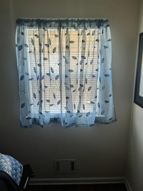 HOMEIDEAS Sage Green Kitchen Tier Curtains Leaf Embroidered, 30x36, 2 Panel | Faux Linen, Floral Leaf Pattern Semi Sheer, Rod Pocket, Small Short Window Curtain Valances for Bathroom Cafe customer photo 1