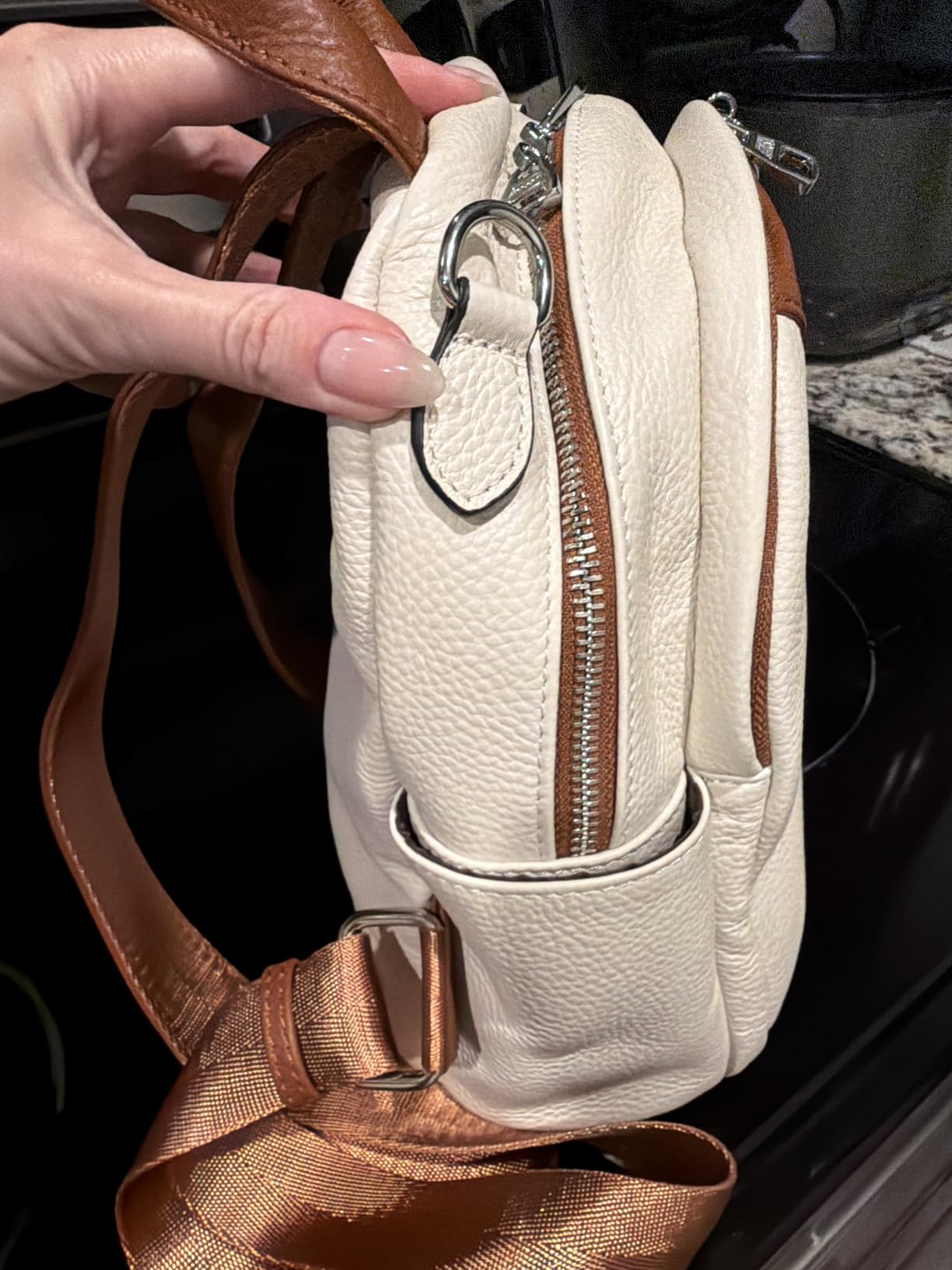 Genuine Leather Backpack Purse for Women Small Ladies Shoulder Bag | Multi-pockets Design, Fits 7.9
