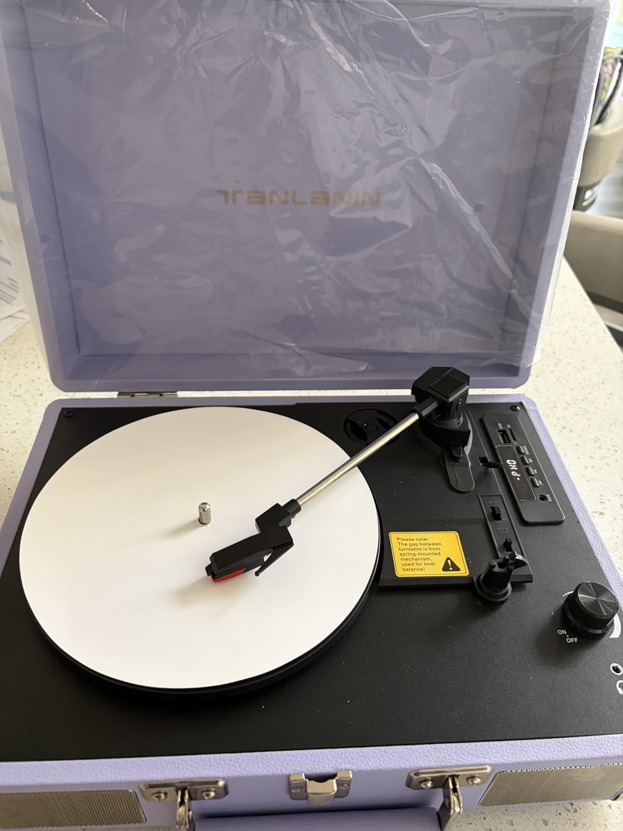Vinyl Record Player Bluetooth Vintage 3-Speed Portable Suitcase Turntables with Built-in Speakers, Belt-Driven LP Player Support USB Recording AUX-in RCA Line Out Headphone Jack, White customer photo 2