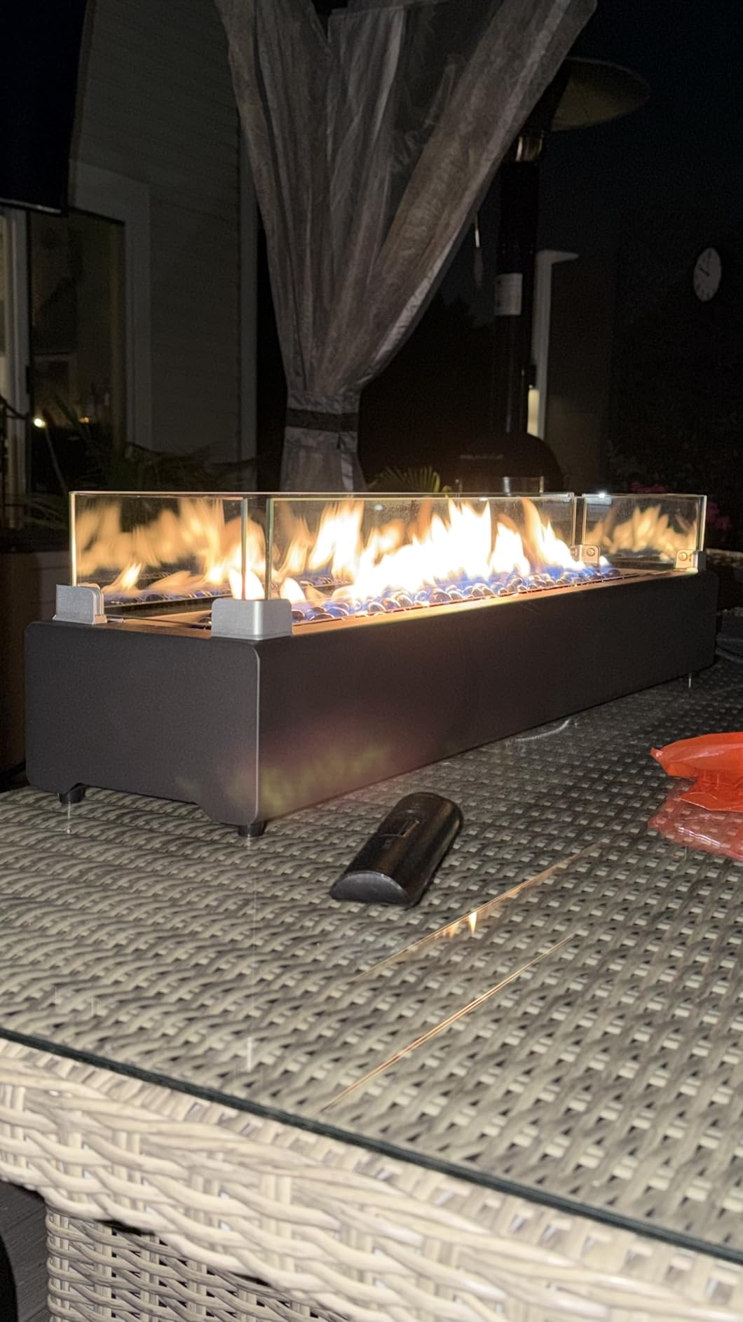 28-inch Table Top Propane Fire Pit, 40,000 BTU Tabletop Firepit for Patio, Outdoor Portable Rectangular Fire Bowl w/Wind Glass Shield, Glass Rocks - Carbon Gray customer photo 1