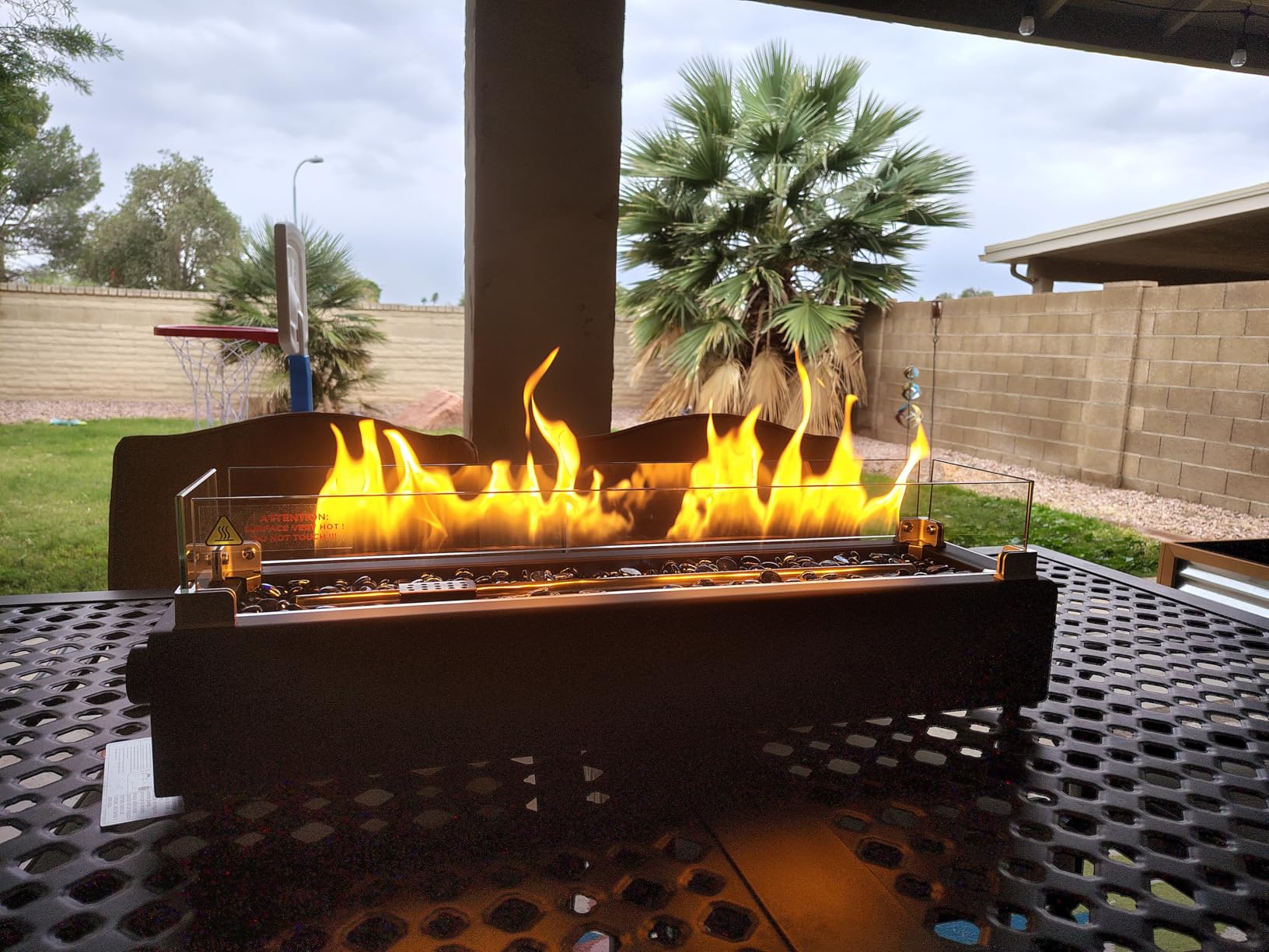 28-inch Table Top Propane Fire Pit, 40,000 BTU Tabletop Firepit for Patio, Outdoor Portable Rectangular Fire Bowl w/Wind Glass Shield, Glass Rocks - Carbon Gray customer photo 2