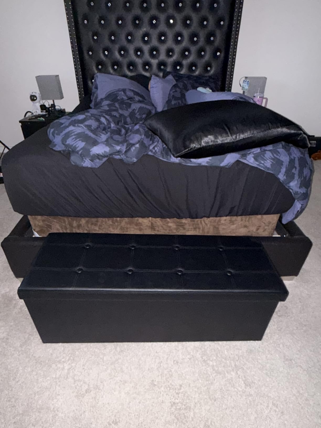 SONGMICS Mazie Collection - 43 Inches Folding Storage Ottoman Bench, Ottoman with Storage, Foot Rest Stool, Load 660 lb, Living Room, Bedroom, Entryway, Synthetic Leather, Coffee Brown ULSF070K01 customer photo 2