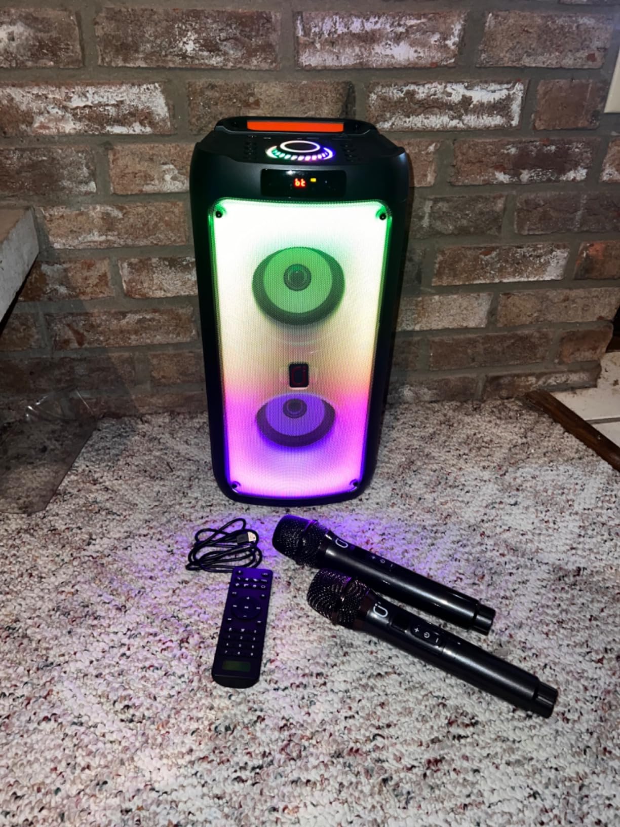HWWR Karaoke Machine with 2 Wireless Microphones, Portable Bluetooth Speaker for Adults, Big Party PA System with Disco Lights for Gatherings, Support TWS/TF Card/USB/AUX/TVs Connected, Stage Monitors customer photo 1