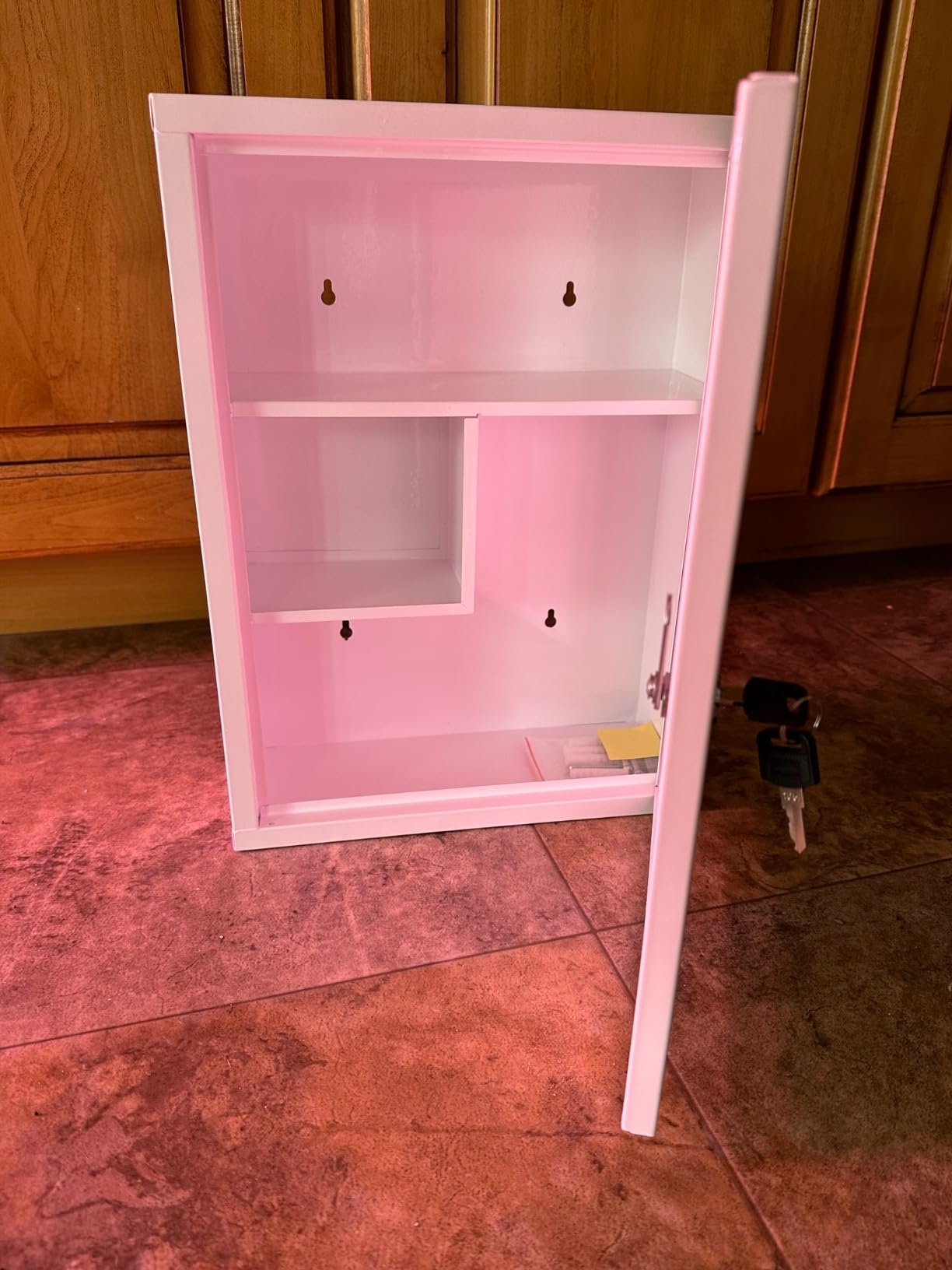 KYODOLED Wall Mount Locking Medicine Cabinet, Large Capacity First Aid Cabinet for Bathroom, Medicine Cabinet with Key, Secure Steel Lock Box for Medication, 15.75